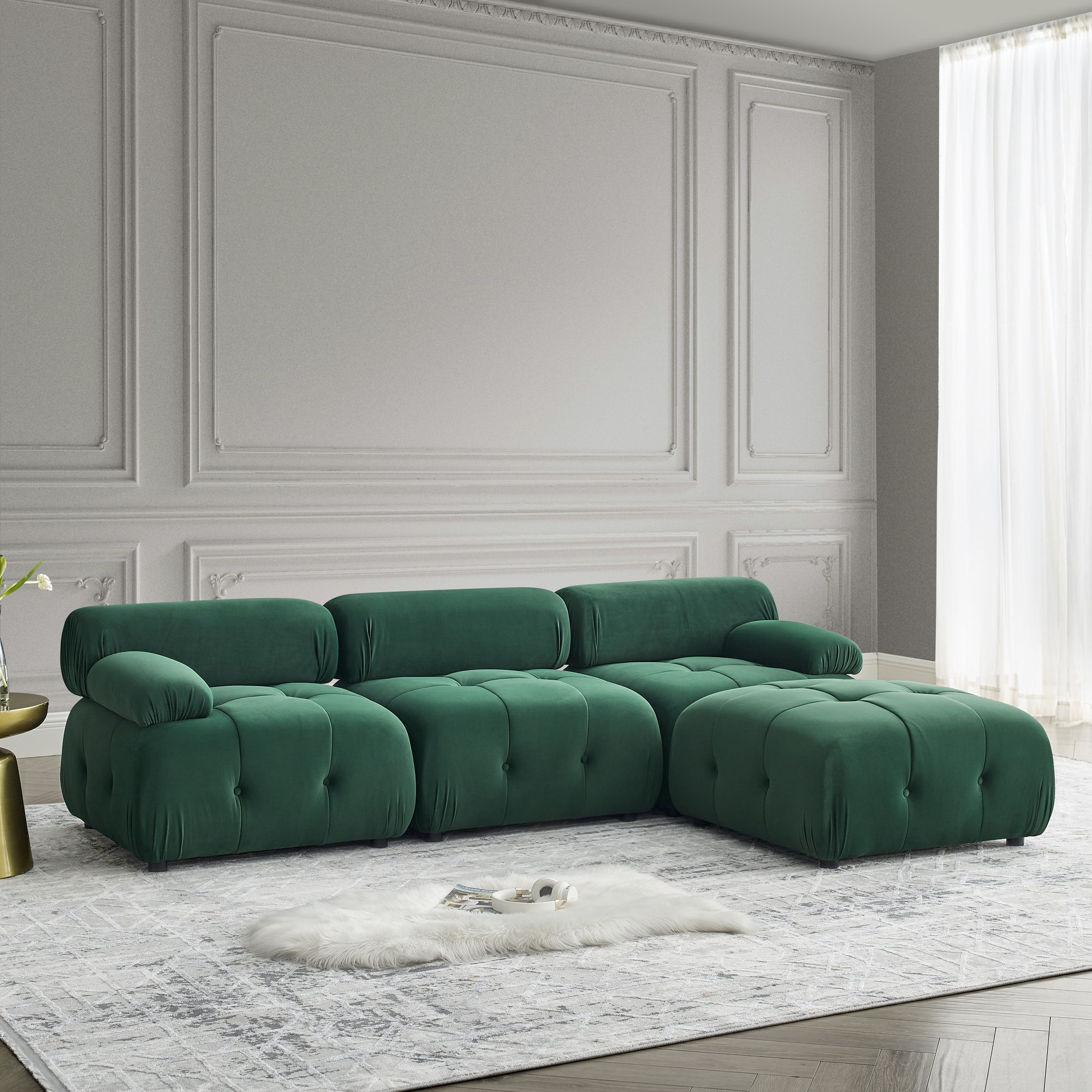 Modular Sectional Sofa, Button Tufted Design With Diy L-Shaped Layout, Reversible Ottoman