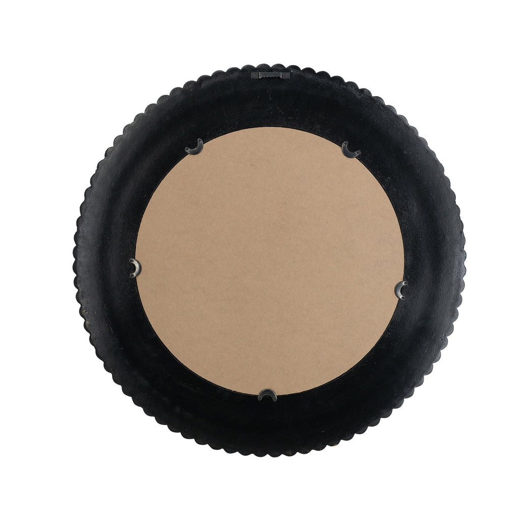D26.5' Round Black and Gold Wooden Accent Mirror with Woven Texture