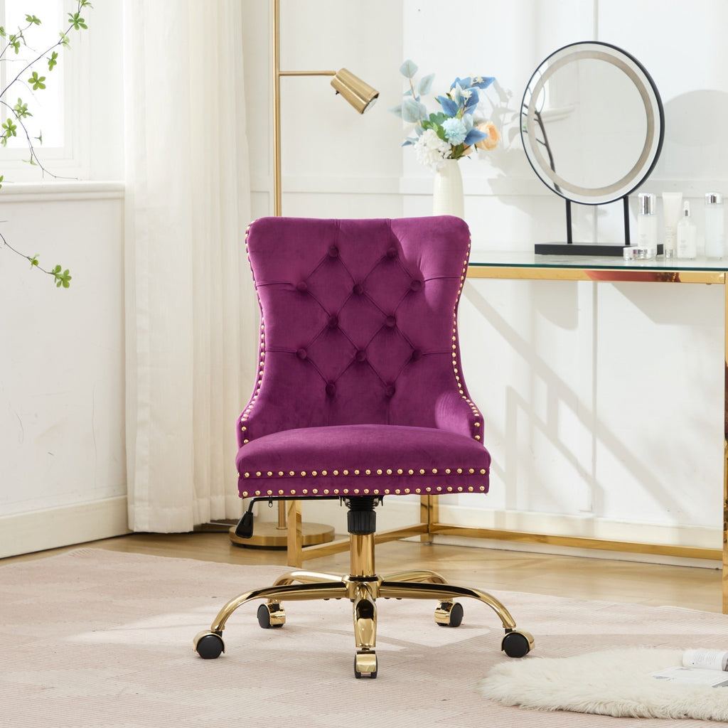 Office Chair Modern Velvet Upholstered Tufted Button (Purple)