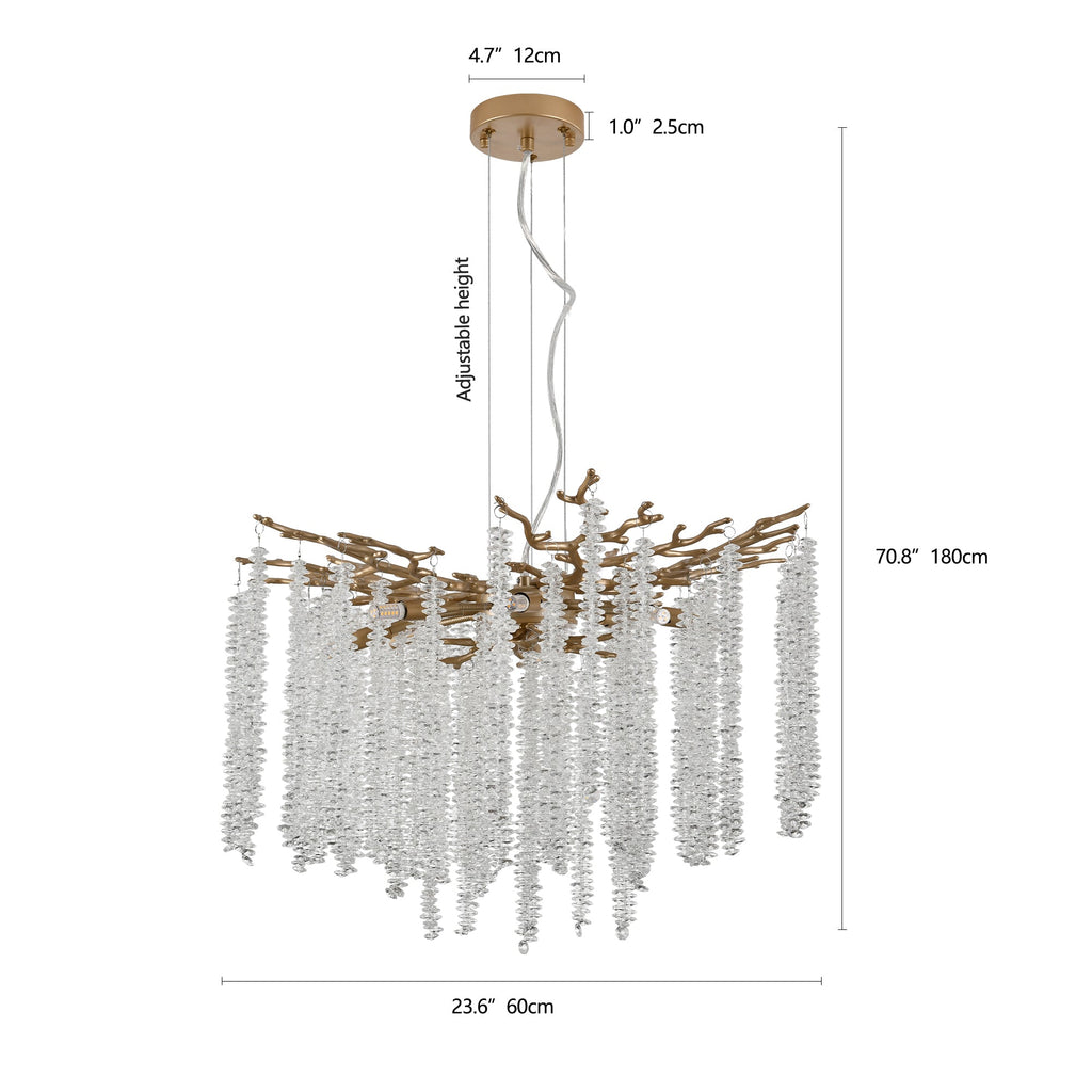 24-inch Modern Golden Pendant Light with Cascading Crystal Strands