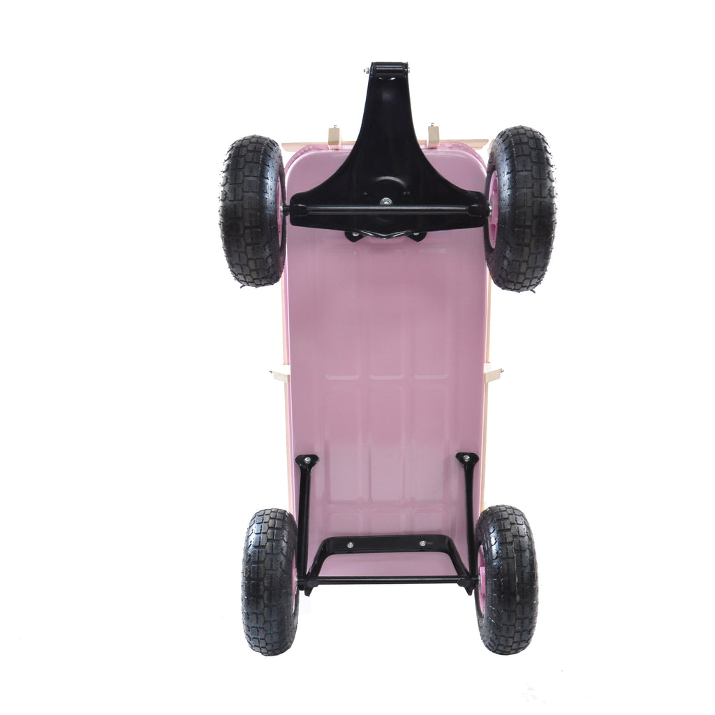 Outdoor All Terrain Garden Wagon with Wooden Railings and Pneumatic Tires