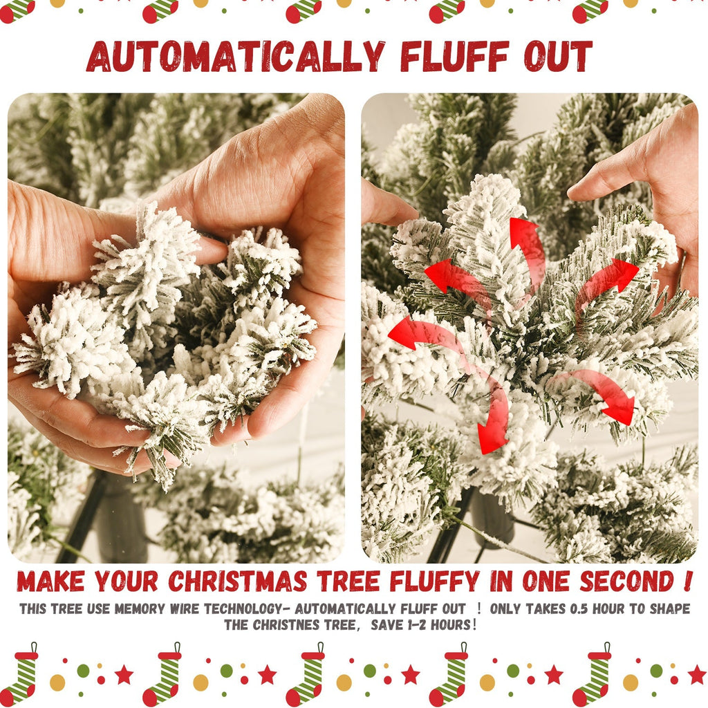 9-Foot Pre-Lit Snow-Flocked Christmas Tree