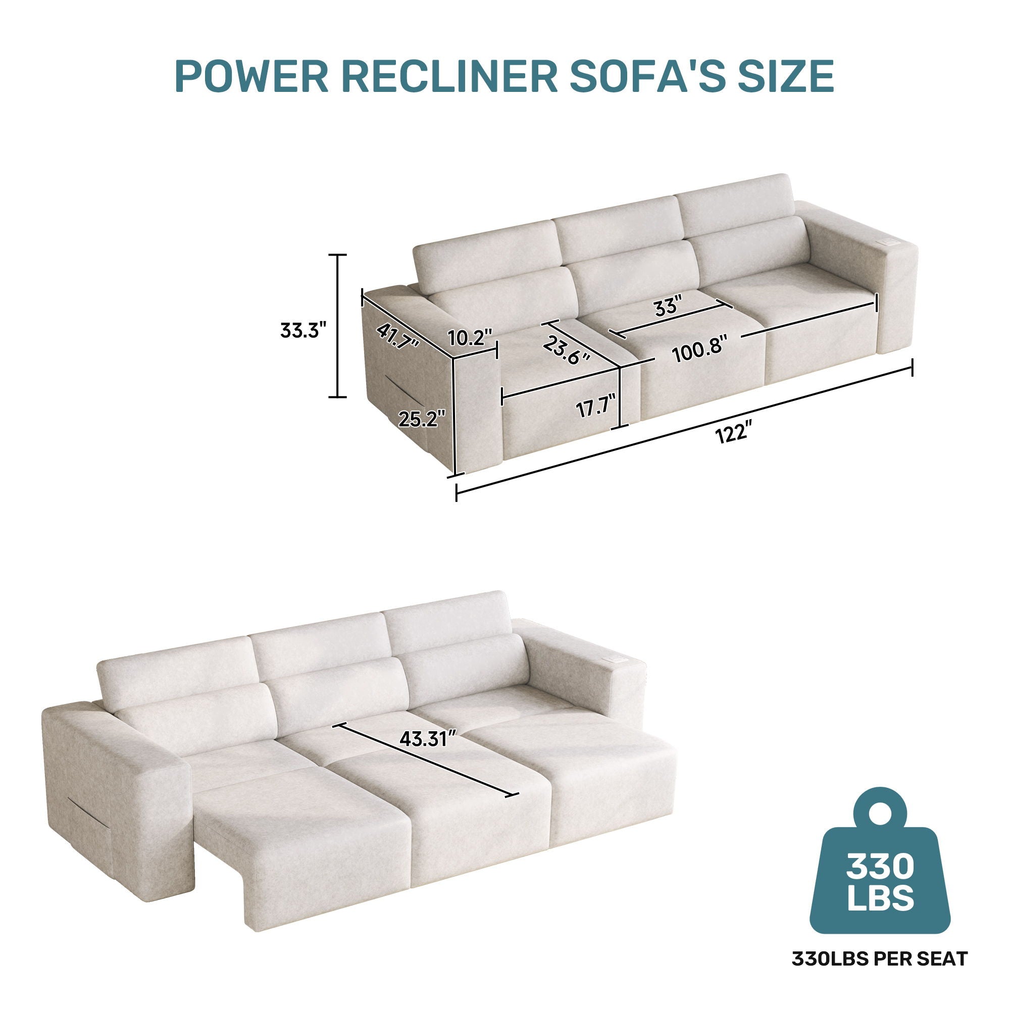 3 Seater Power Recliner Sofa With Wireless Charging And Remote Control