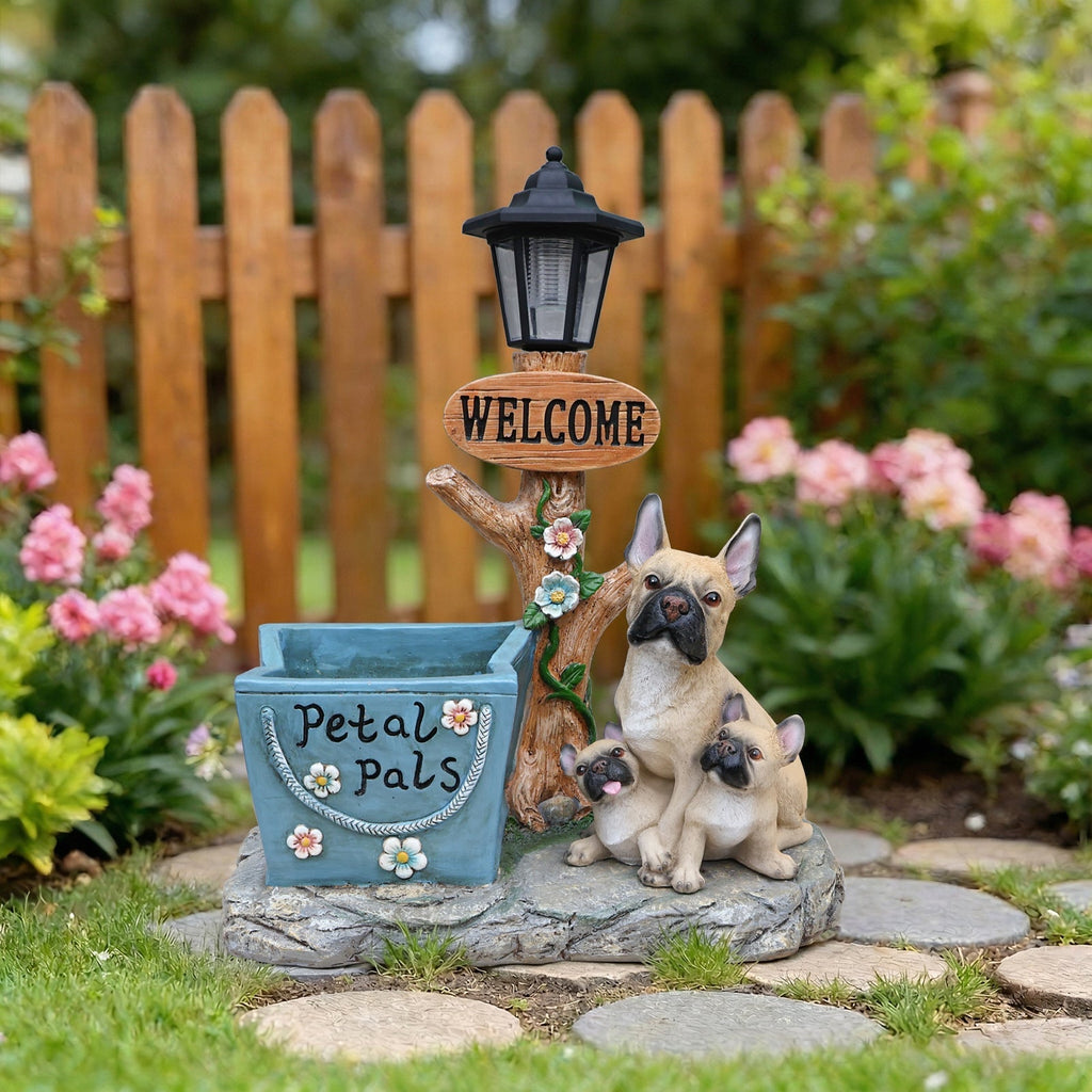 French Bulldog Family Planter Statue