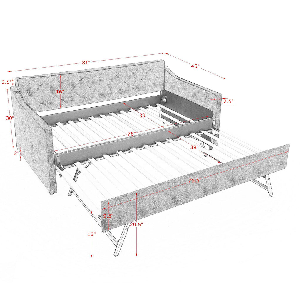 Daybed With Pop Up Trundle And USB Charging Armrest