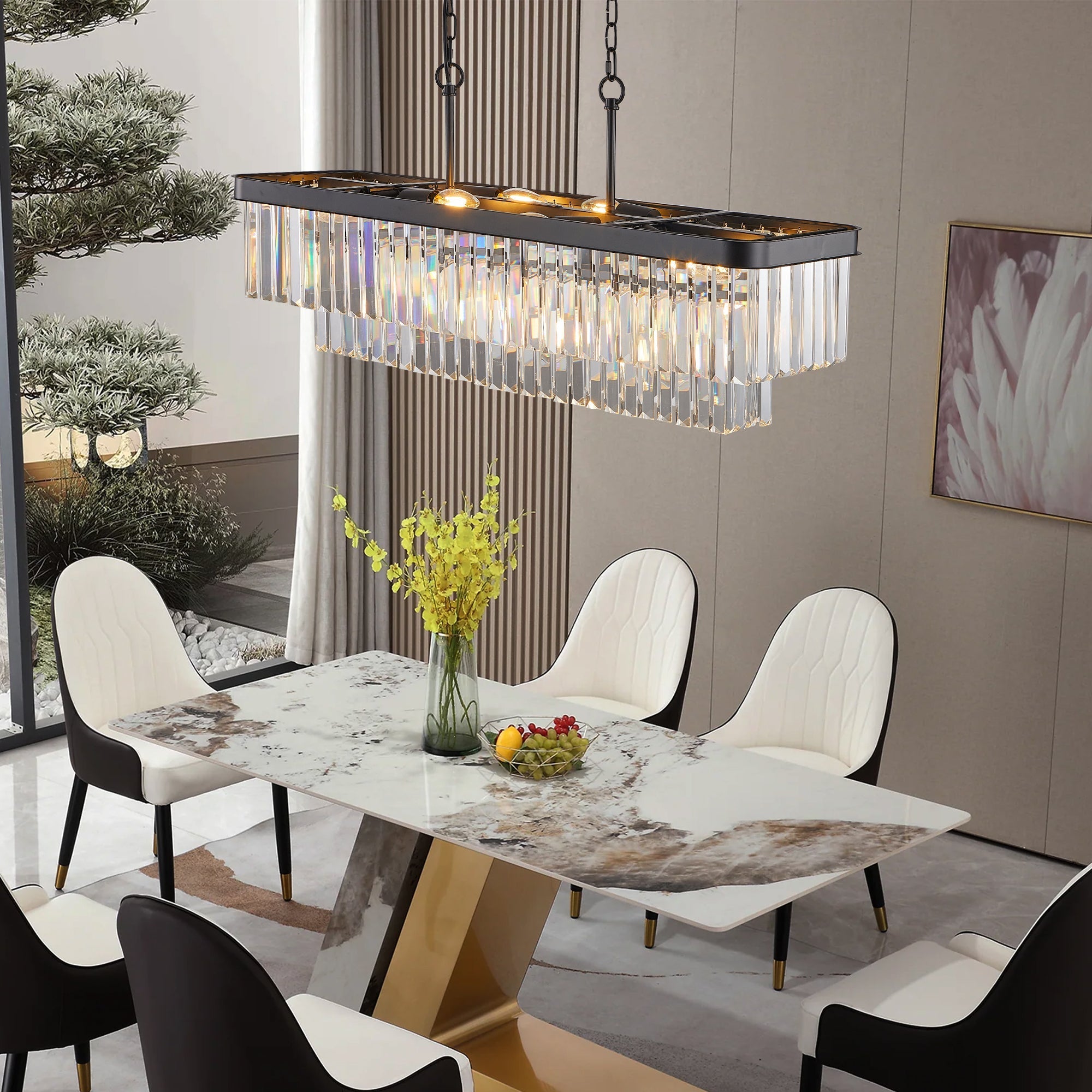 Rectangular Crystal Chandelier Adjustable