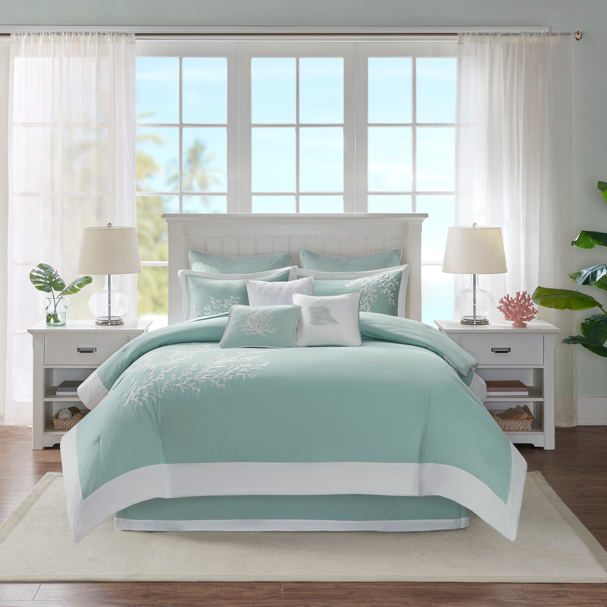 Oversized Cotton Jacquard Comforter Set Aqua Cal King