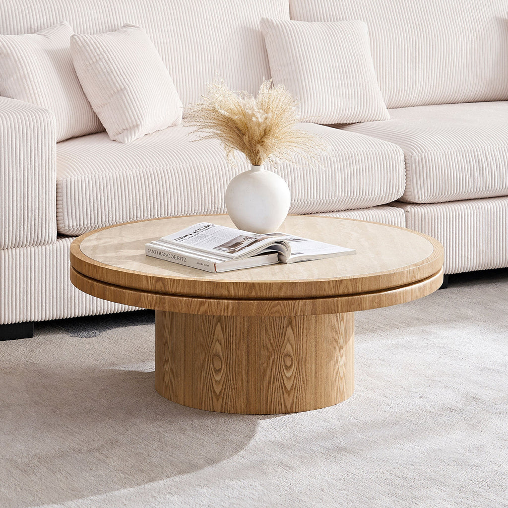 35.43 Inch Round Coffee Table with Sintered Stone Top