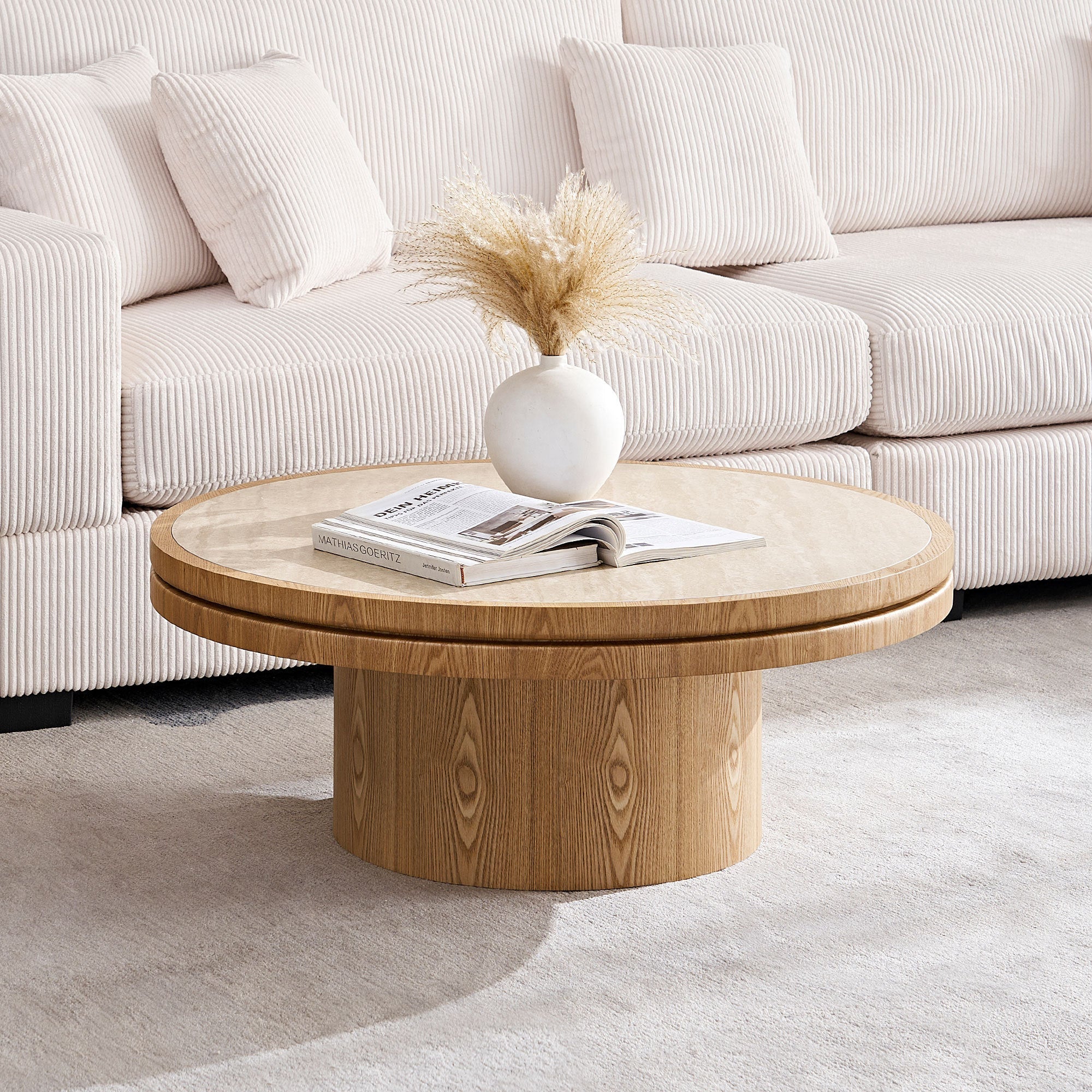 35.43 Inch Round Coffee Table with Sintered Stone Top