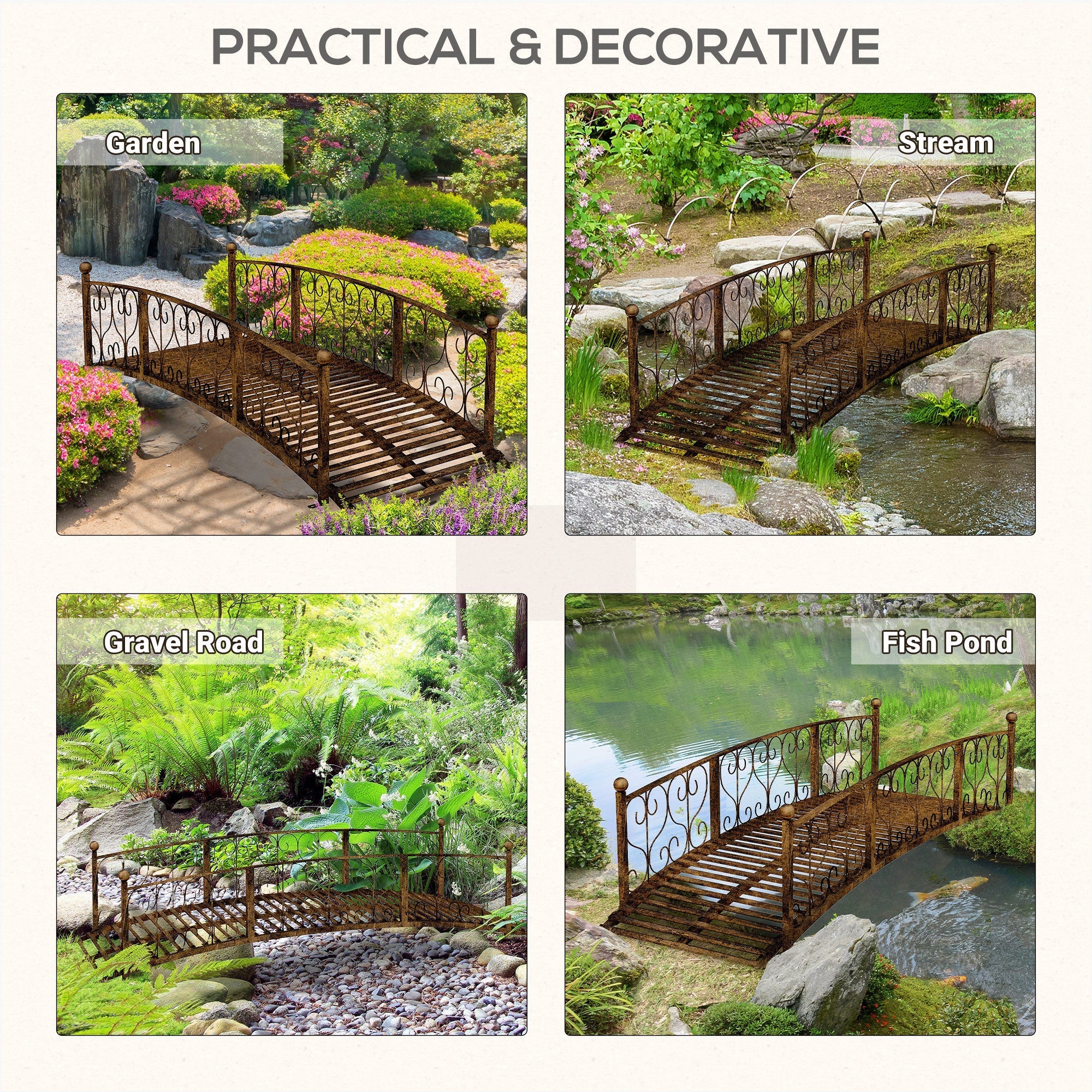 Outsunny 7' Metal Arch Garden Bridge with Safety Siderails