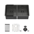 Double Bowl Undermount Kitchen Sink 16 Gauge 33" x 19" with Dual 10" Deep Basins - Gunmetal Black