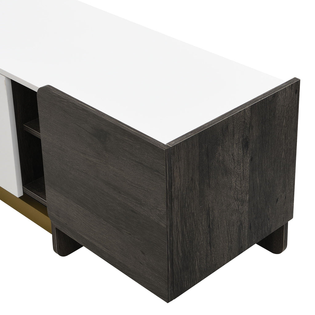TV Stand With 1 Drawer, 2 Cabinets And Adjustable Shelves