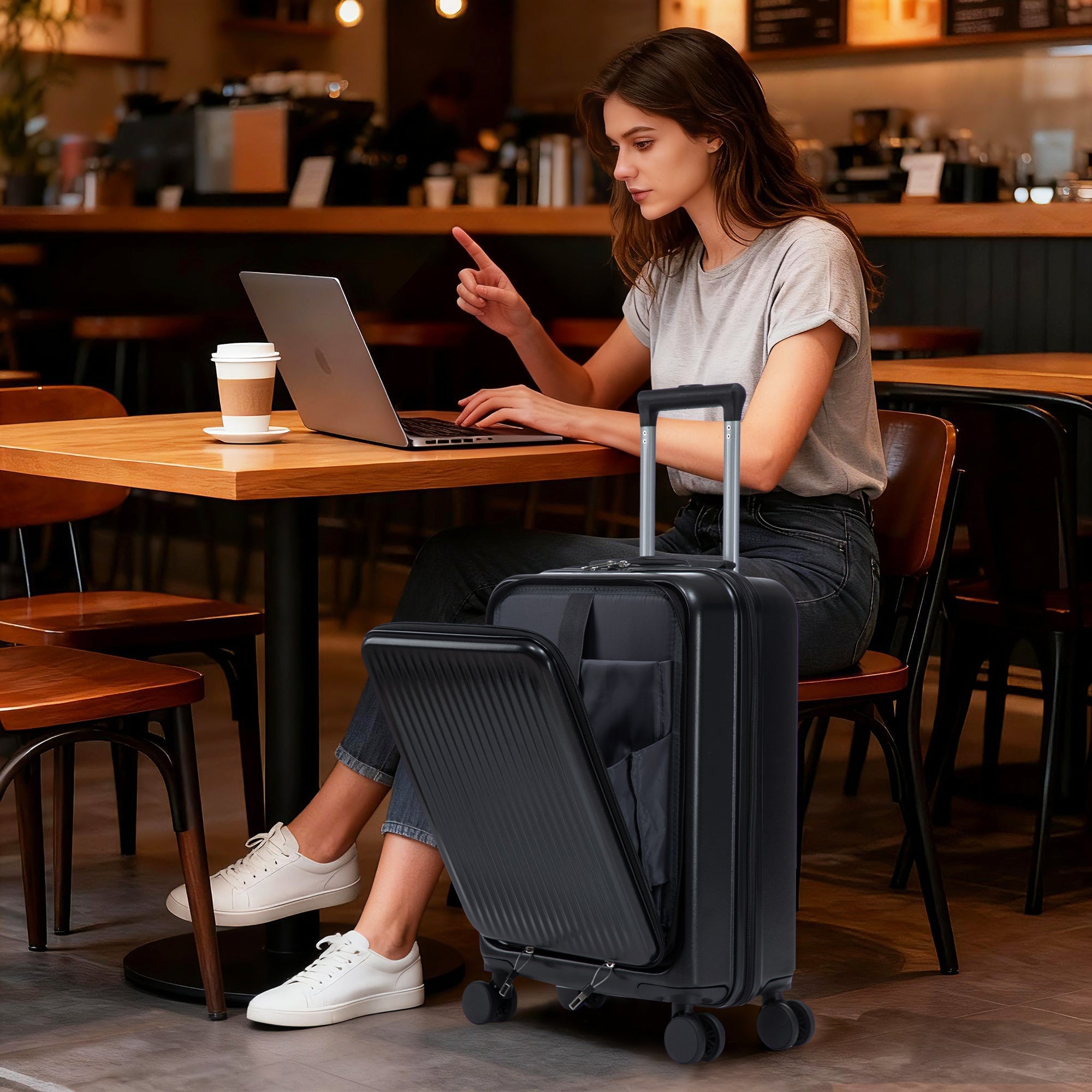 14' & 20' ABS Spinner Wheel Luggage Set with Cosmetic Case