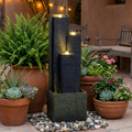 39" H Outdoor Water Fountain Modern Cascading Freestanding Fountain with LED Lights for Garden Patio Porch Lawn