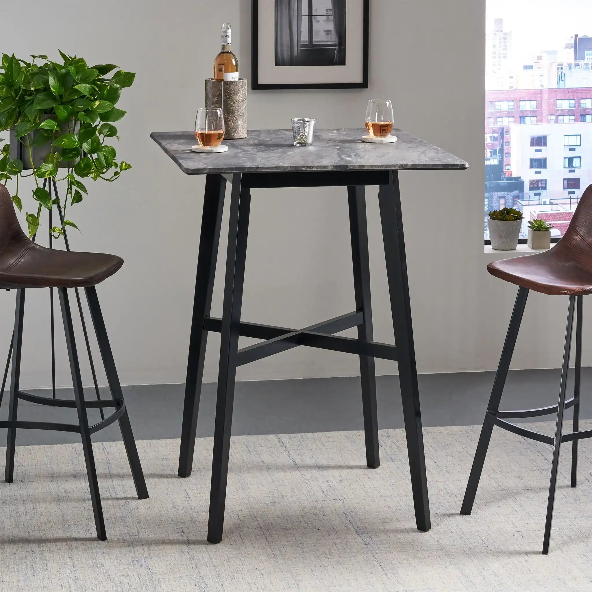 Modern Bar Height Dining Table with Rubberwood Legs and Laminate Table Top