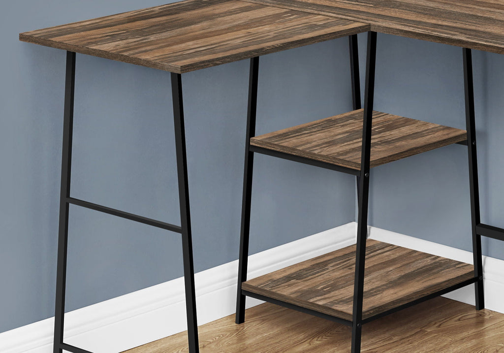 Contemporary L-Shape Computer Desk with Storage Shelves - Brown