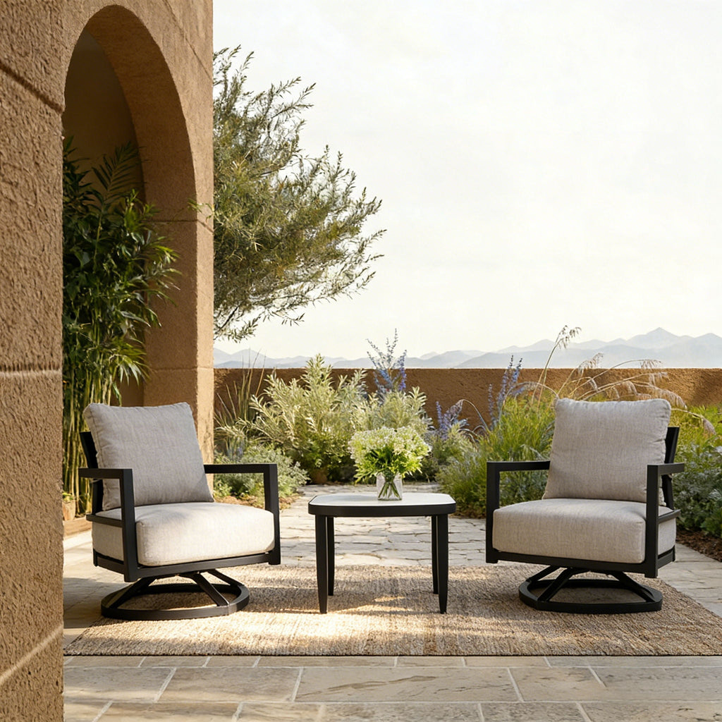 Outdoor Patio Furniture Chat Set with Sunbrella Cushions and Side Table