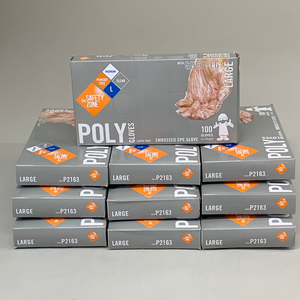 SAFETY ZONES Cast PE Powder Free Gloves Large Clear P2163 (As-is (See Images))