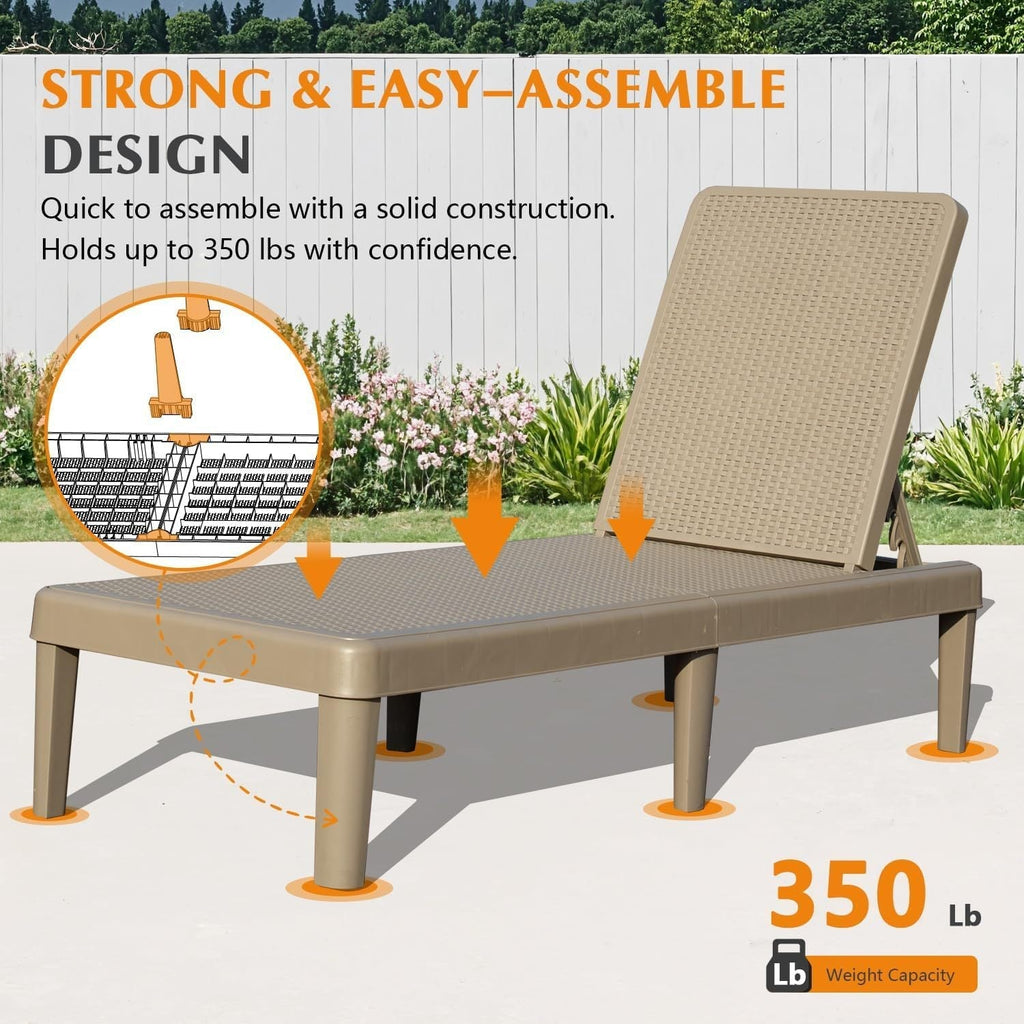 Pool Lounge Chairs Set of 2 with Adjustable Backrest