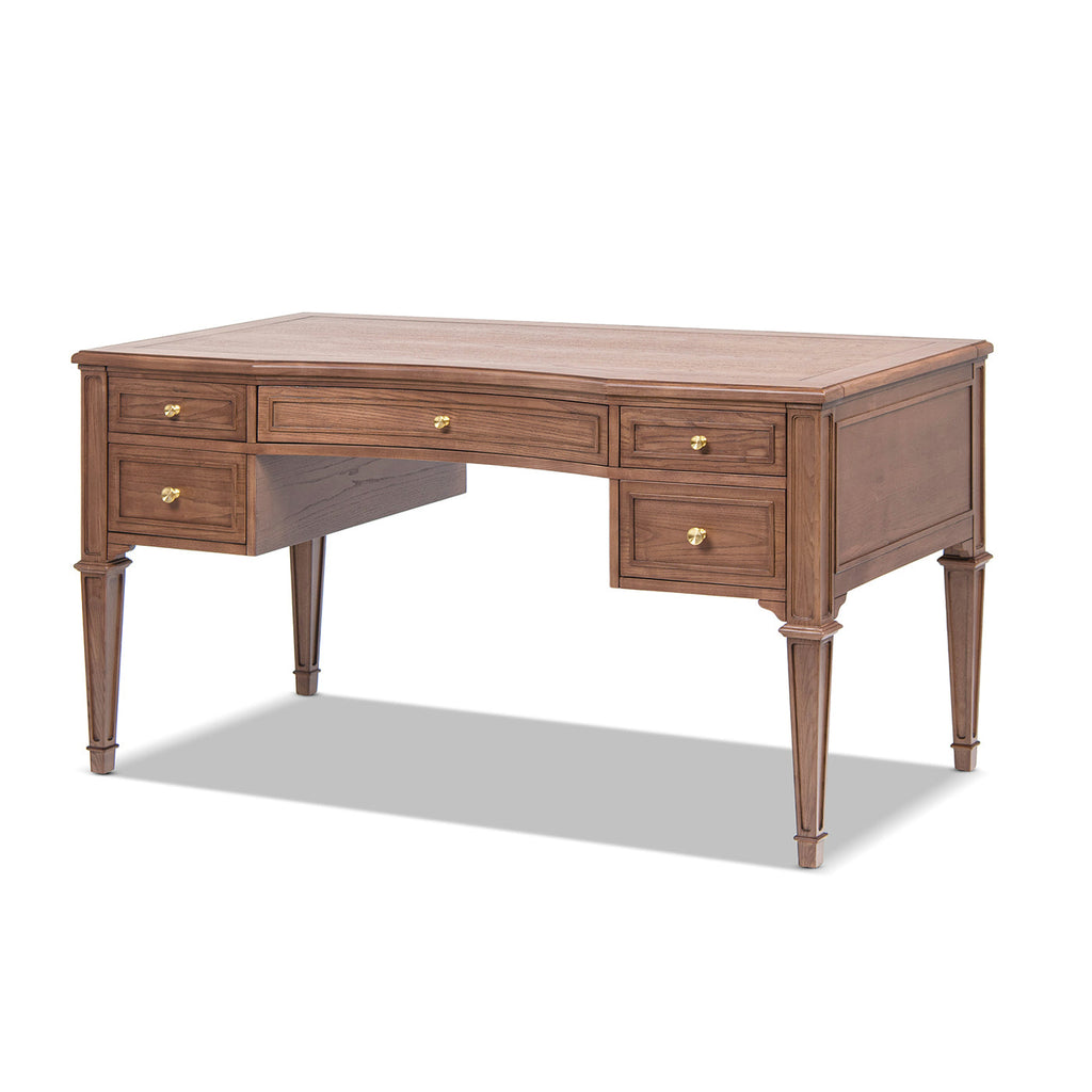 Dauphin Gold Accent 5-Drawer Wood Executive Desk Brown Ash Wood & Veneer