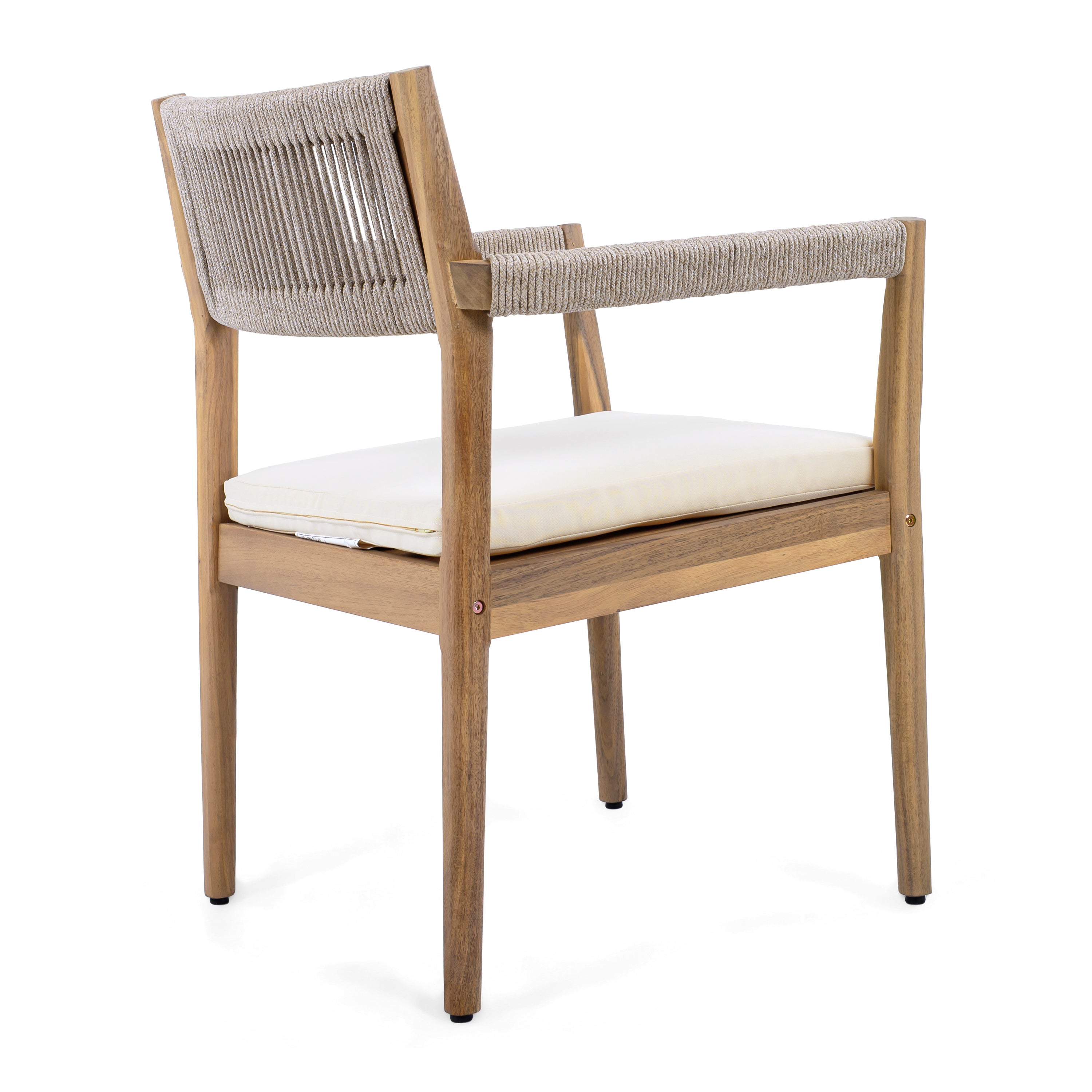 Braided Acacia Wood Outdoor Dining Chairs Set of 4 – Teak Look with Beige Rope & Cream Cushions