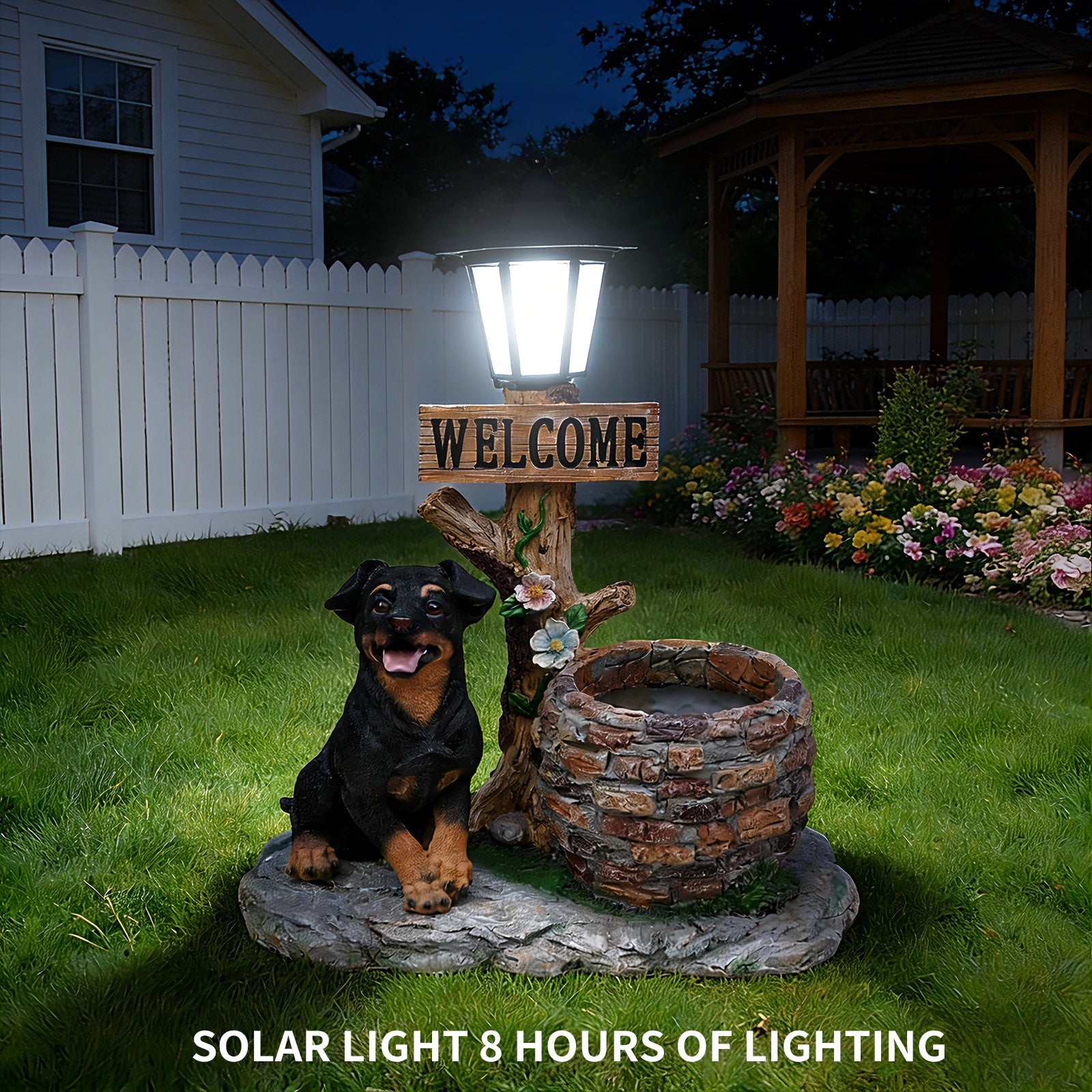 Puppy Dog Solar Planter Outdoor Statue
