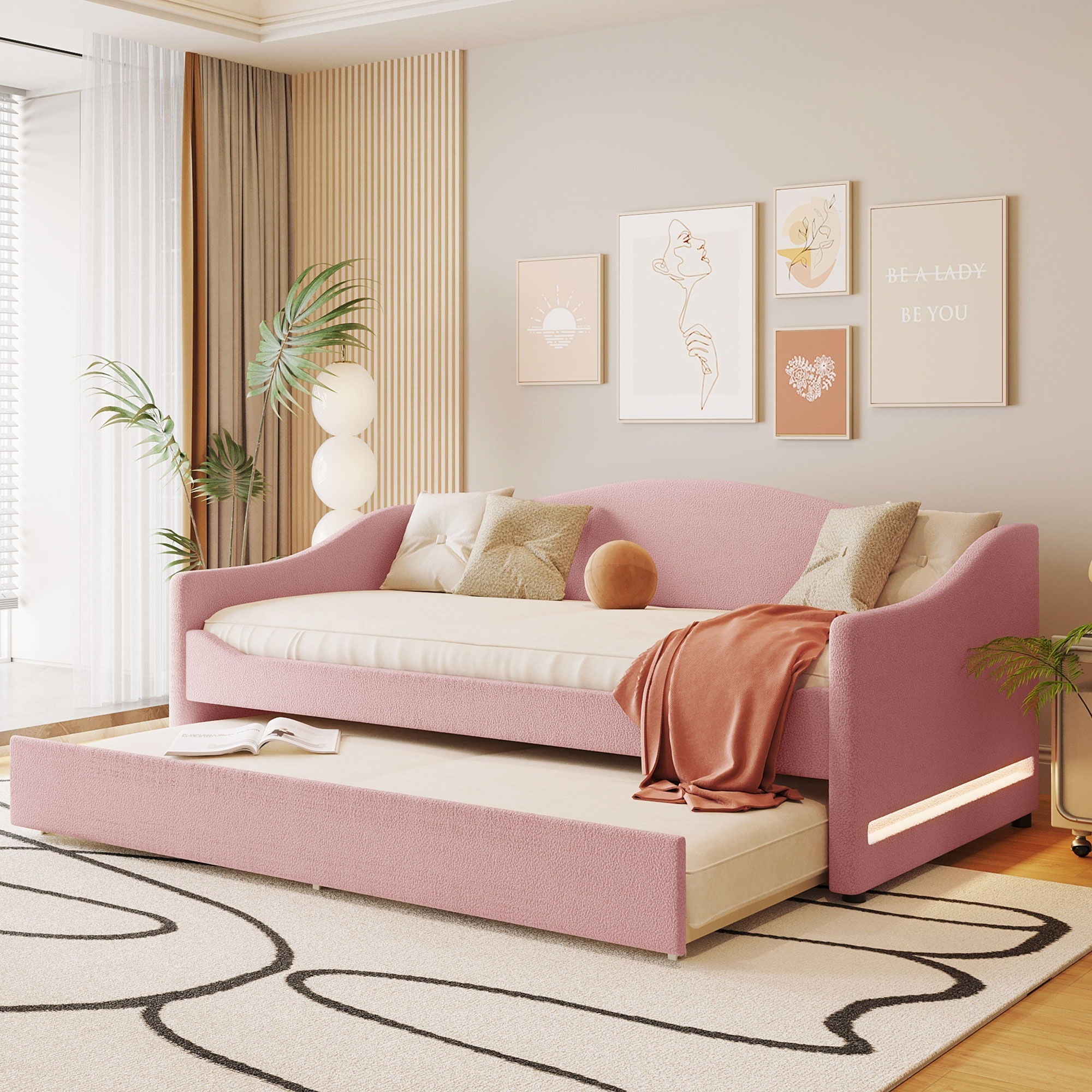 Design Upholstered Daybed With Light and Trundle