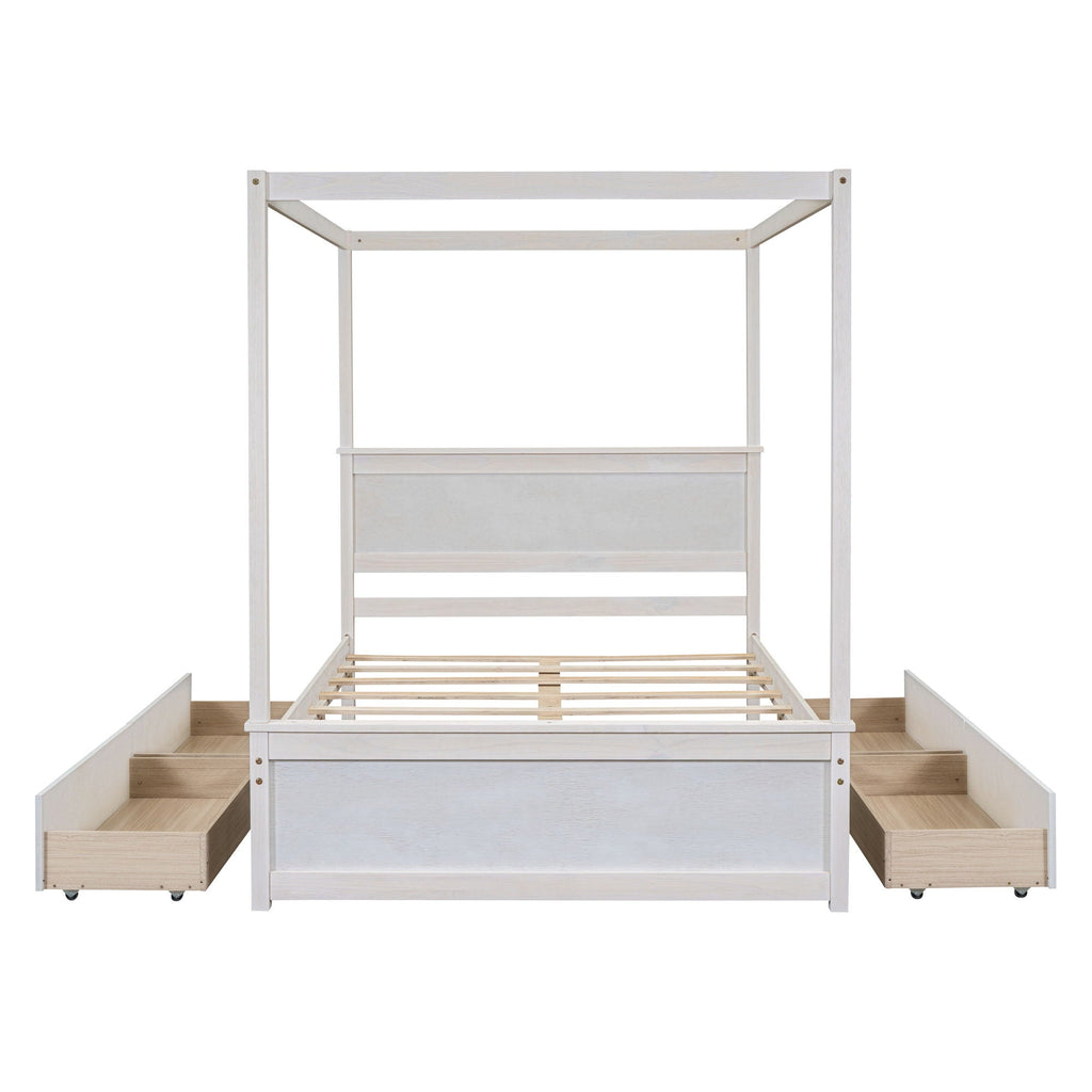 Canopy Platform Bed With Drawers, Support Slats, No Box Spring Needed