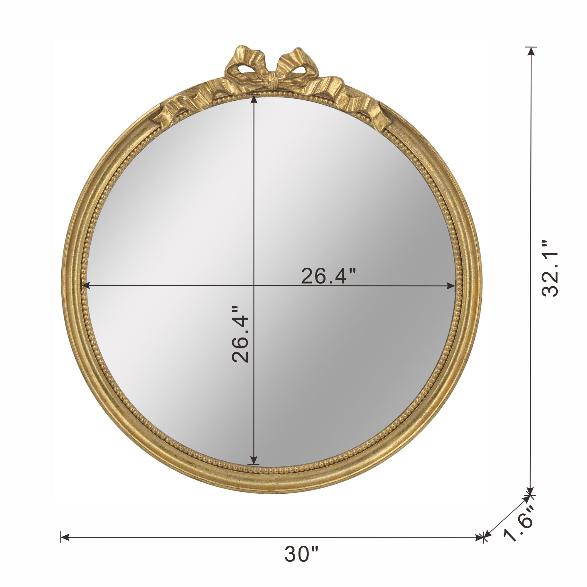 30' x 32.1' Round Decorative Wood Frame Wall Mirror