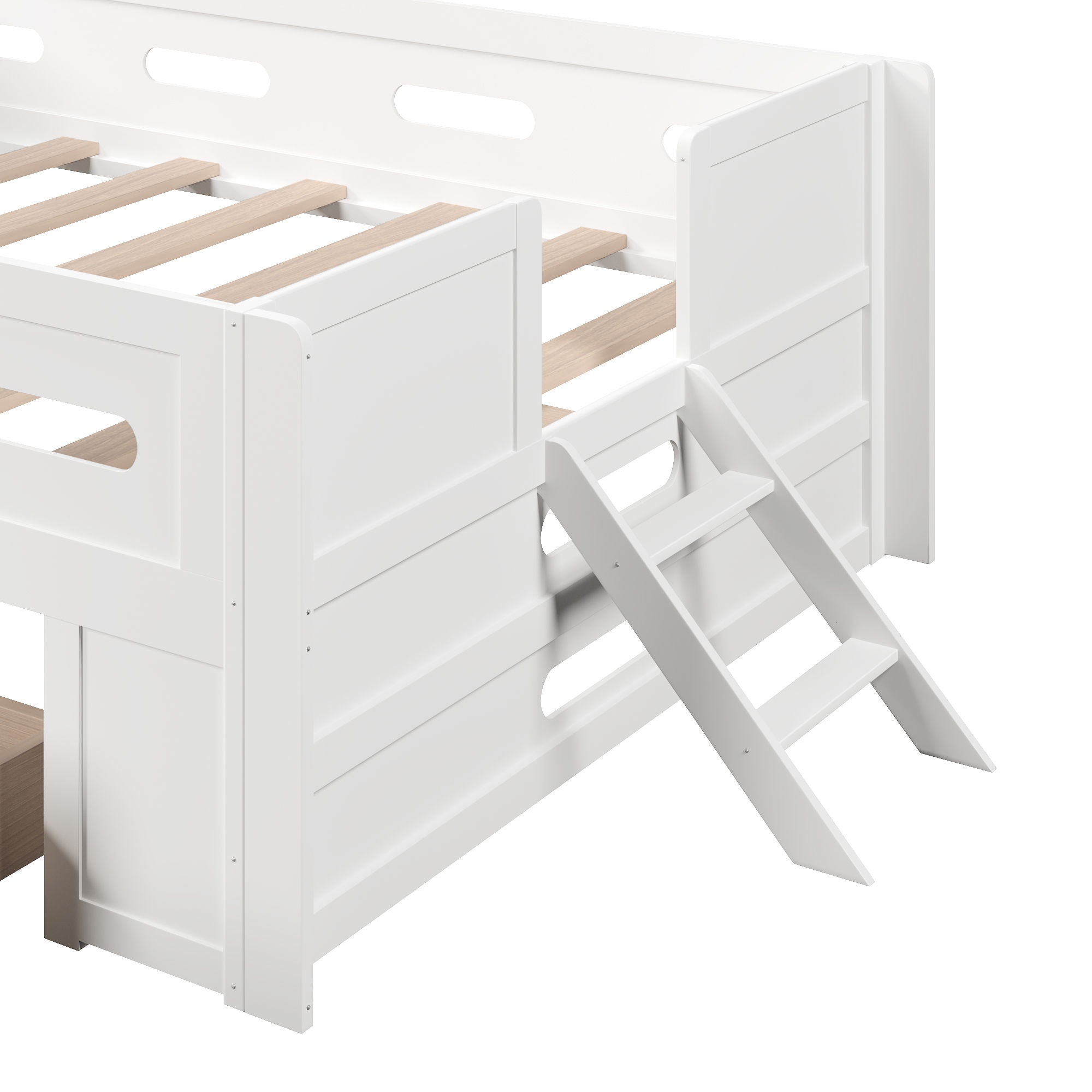 Platform Bed With Guardrail And Drawer