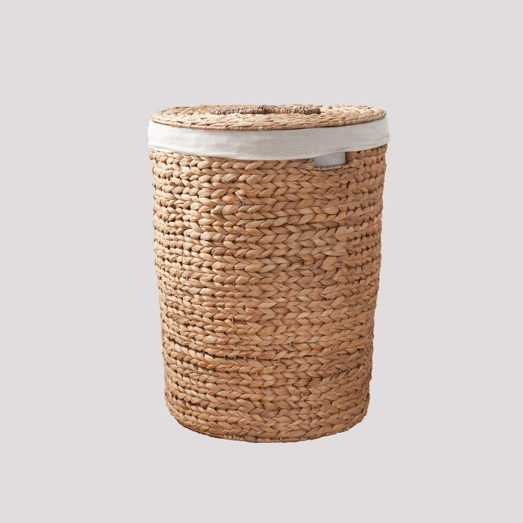 Ludmilla Round Tall Water Hyacinth Woven Wicker Laundry Hamper With Lid - For Clothes, Toys And Book Storage With Removable Liner - 18" X 18" X 23" - Natural Brown