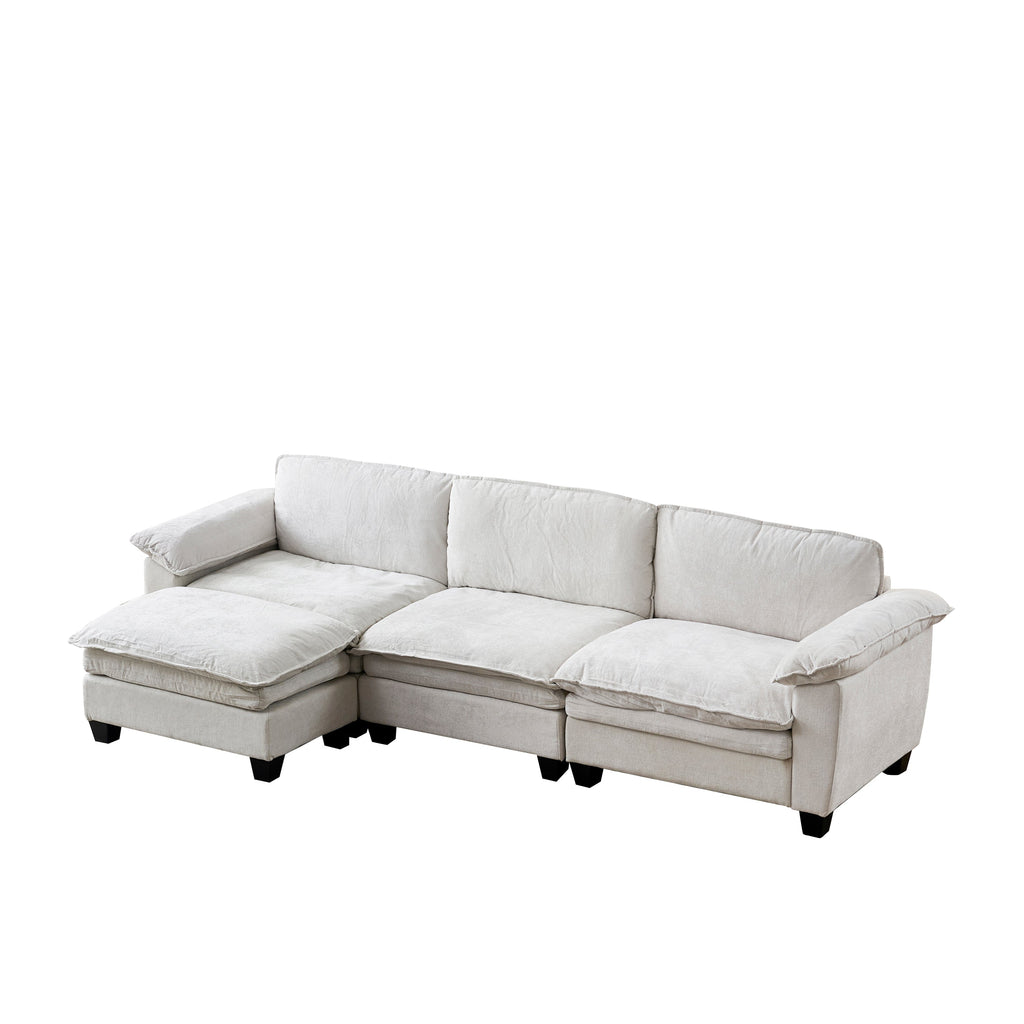 Living Room Sofa Luxury Couch with Ottoman in Soft Chenille Beige