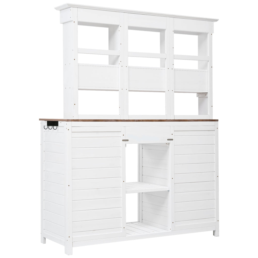 TOPMAX 65.7" Tall Garden Potting Bench Table with Hutch