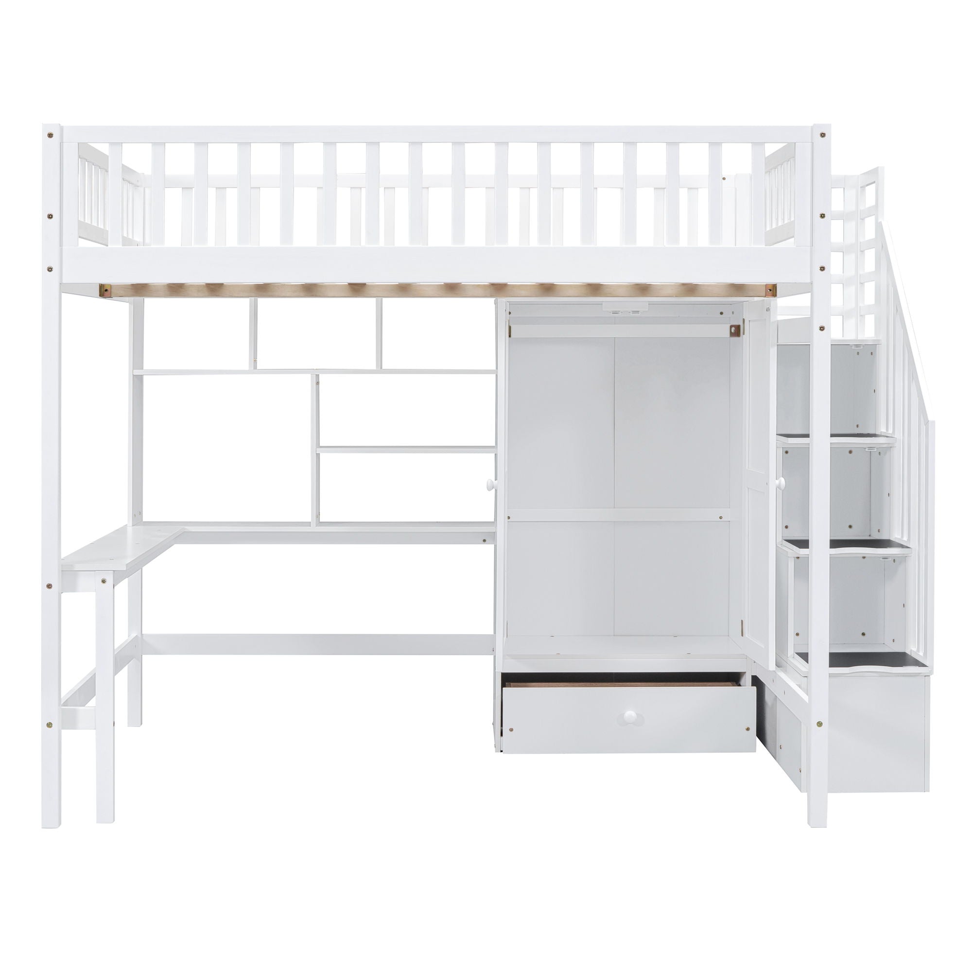 Loft Bed With Bookshelf, Drawers, Desk, And Wardrobe