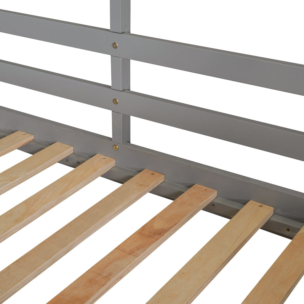 Bunk Bed Wood Bed & Roof, Window, Guardrail, Ladder