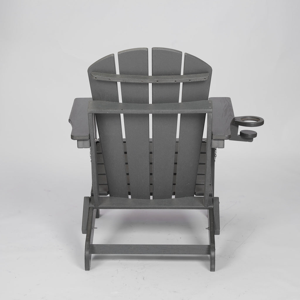 HDPE Folding Adirondack Chair with Dual Cup Holder - Gray