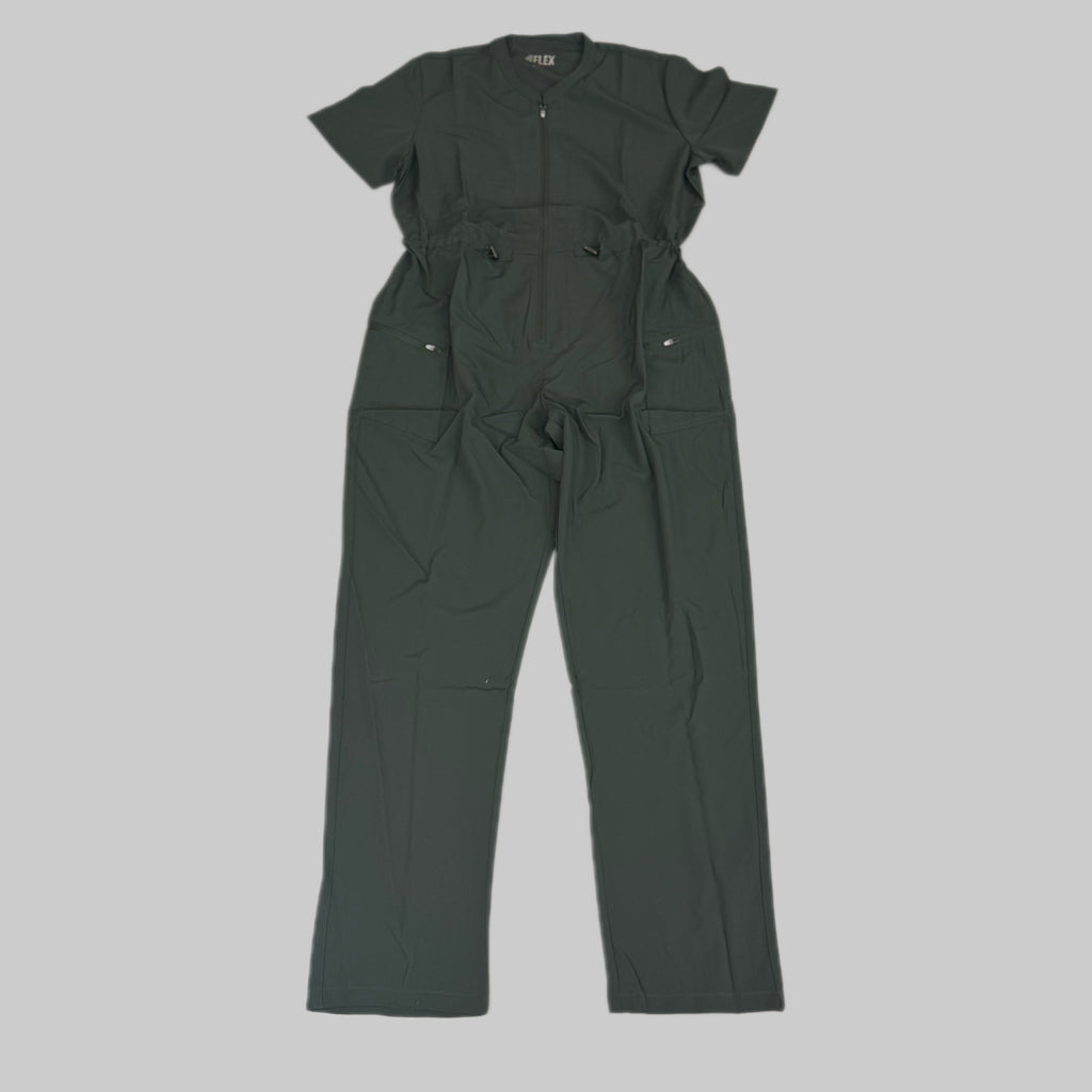 GREEN TOWN 4 Flex Scrubs Jumpsuit Cinch In Waist Women's Sz M Olive GFX-023AST