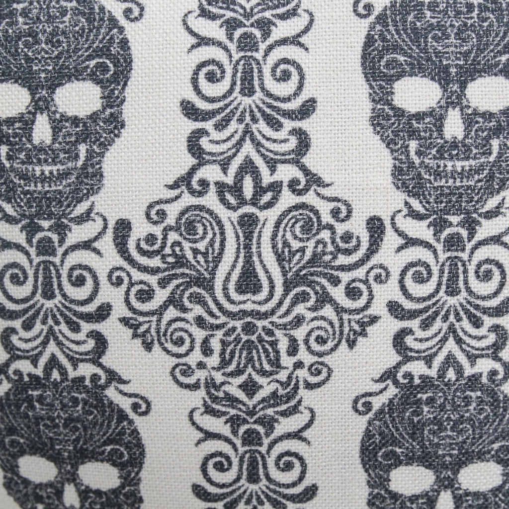 Gothic Damask Skull Throw Pillow – Black & White Cotton Linen