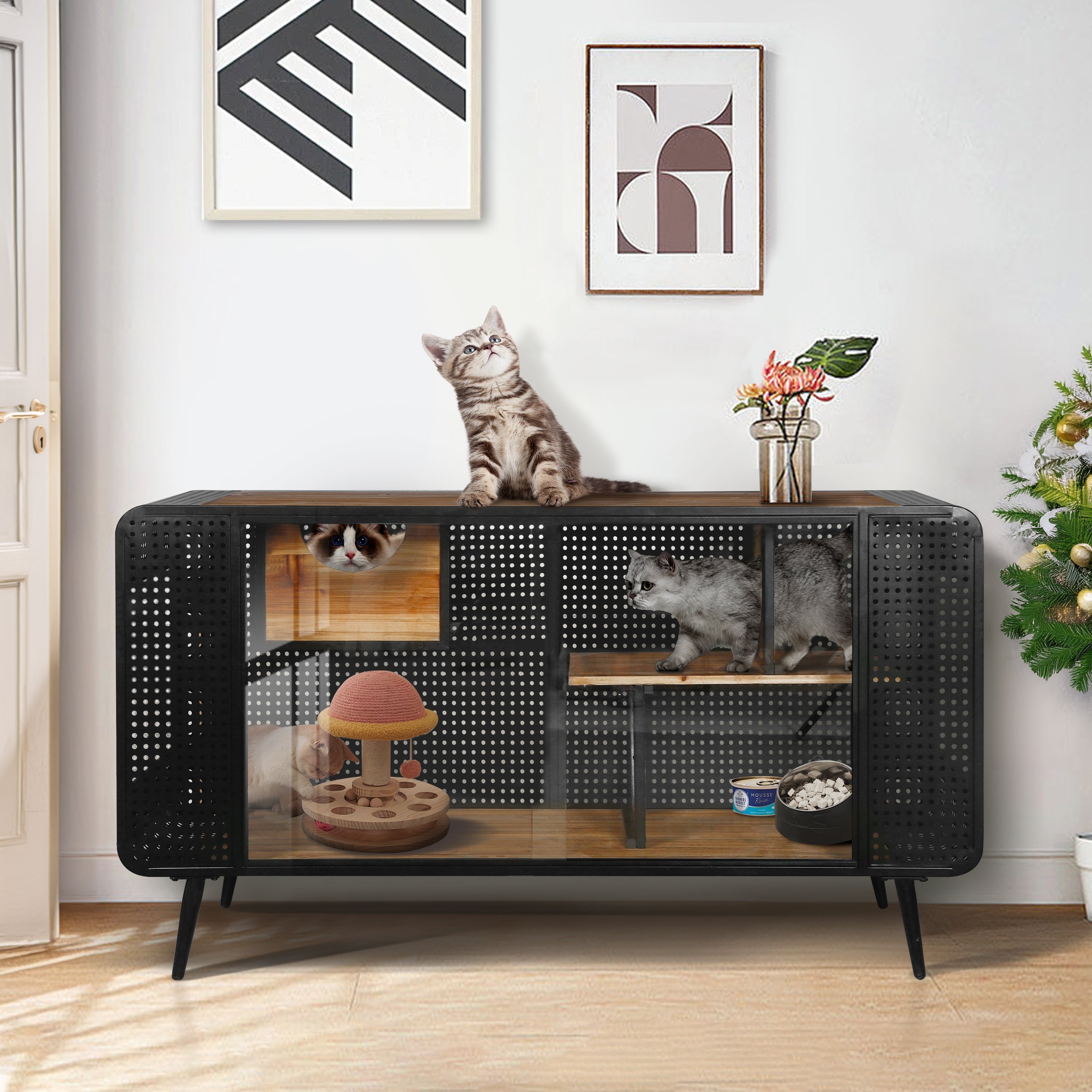 Modern Spacious Cat House Black + Brown