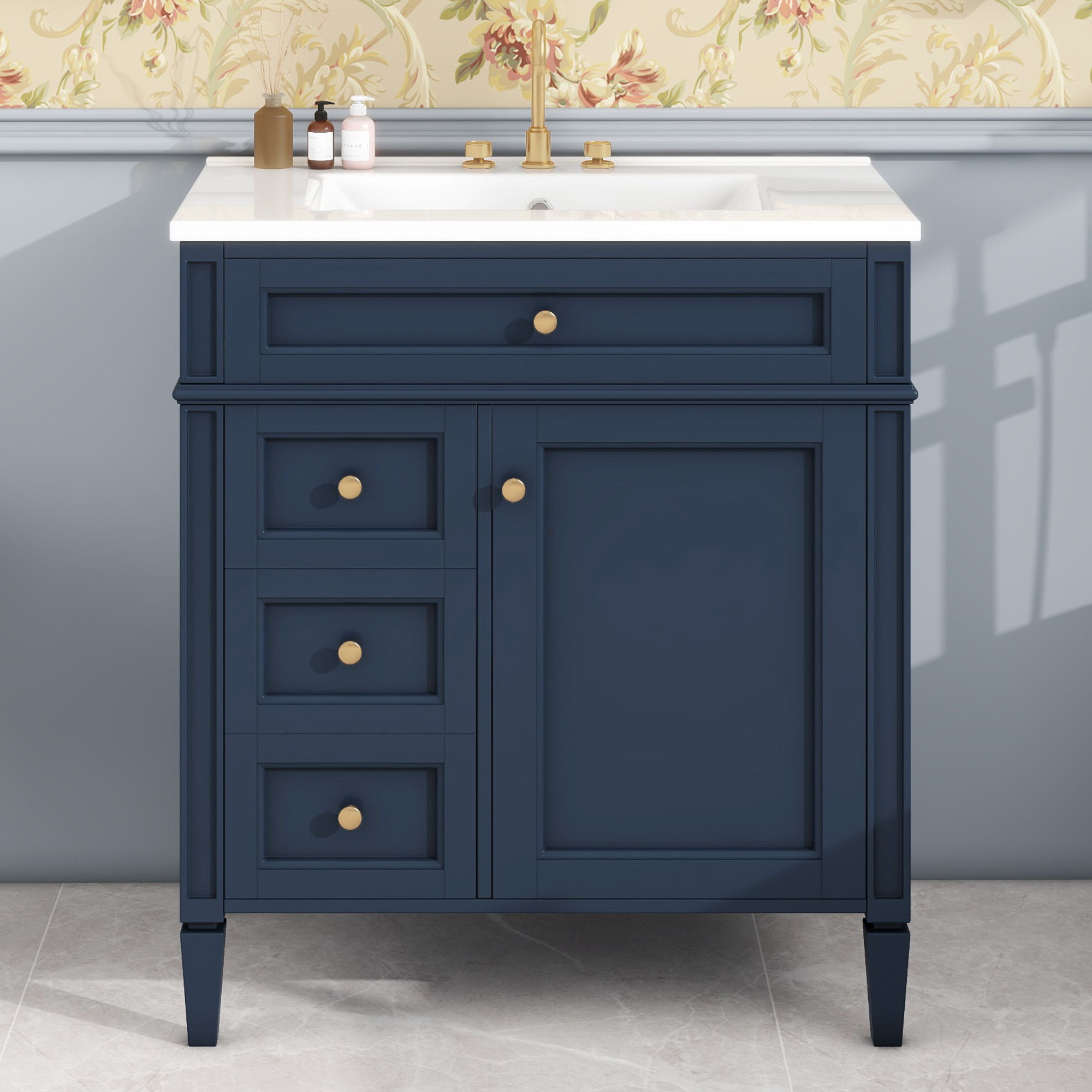 Bathroom Vanity With 2 Drawers and Tip-Out Storage Cabinet