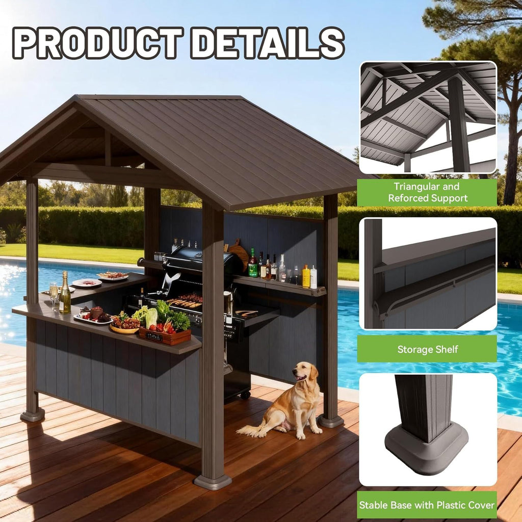 9.4x6.2 FT Hardtop Grill Gazebo with Storage Shelves & Resin Shade System
