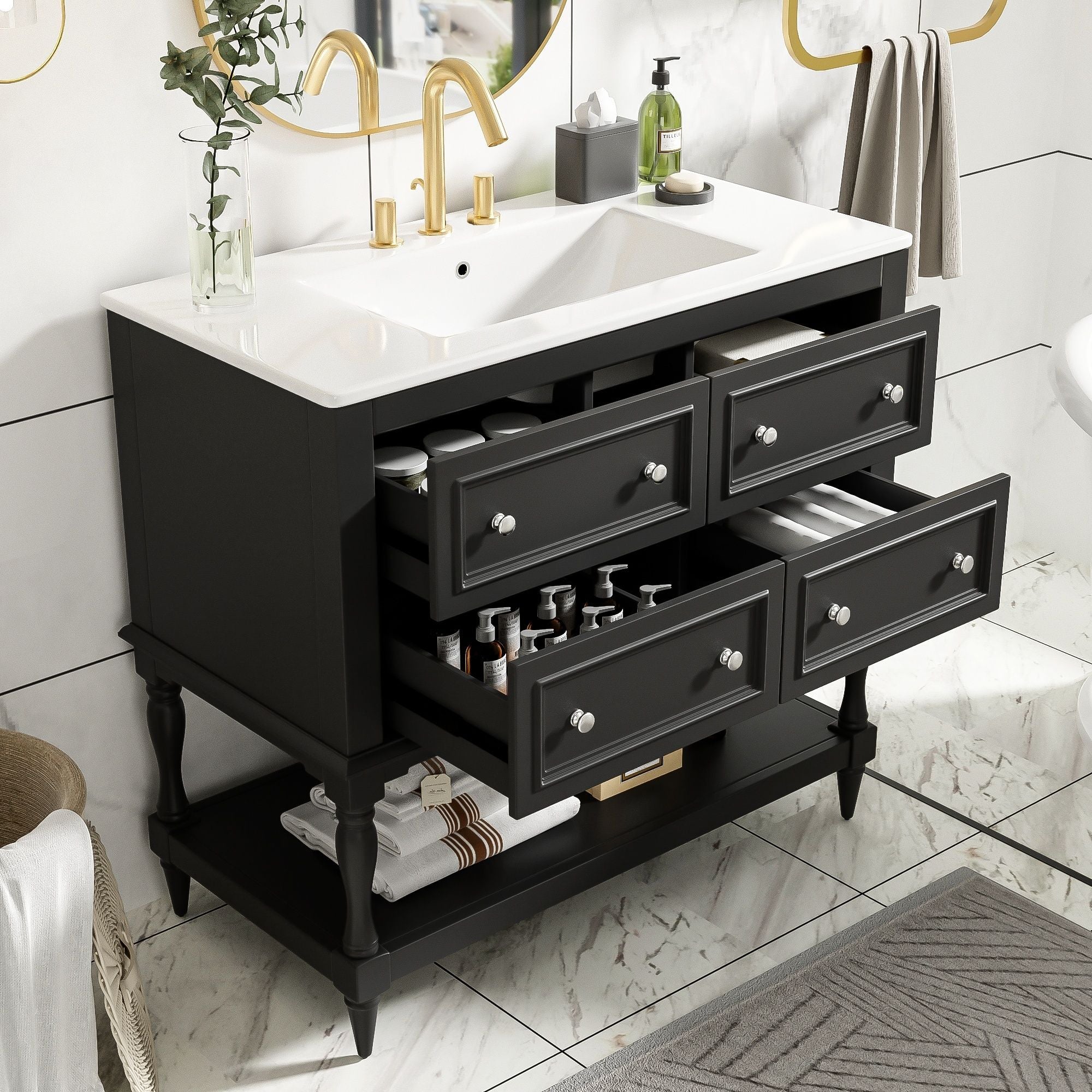 Bathroom Vanity Cabinet With Undermount Sink - 4 Drawer Set
