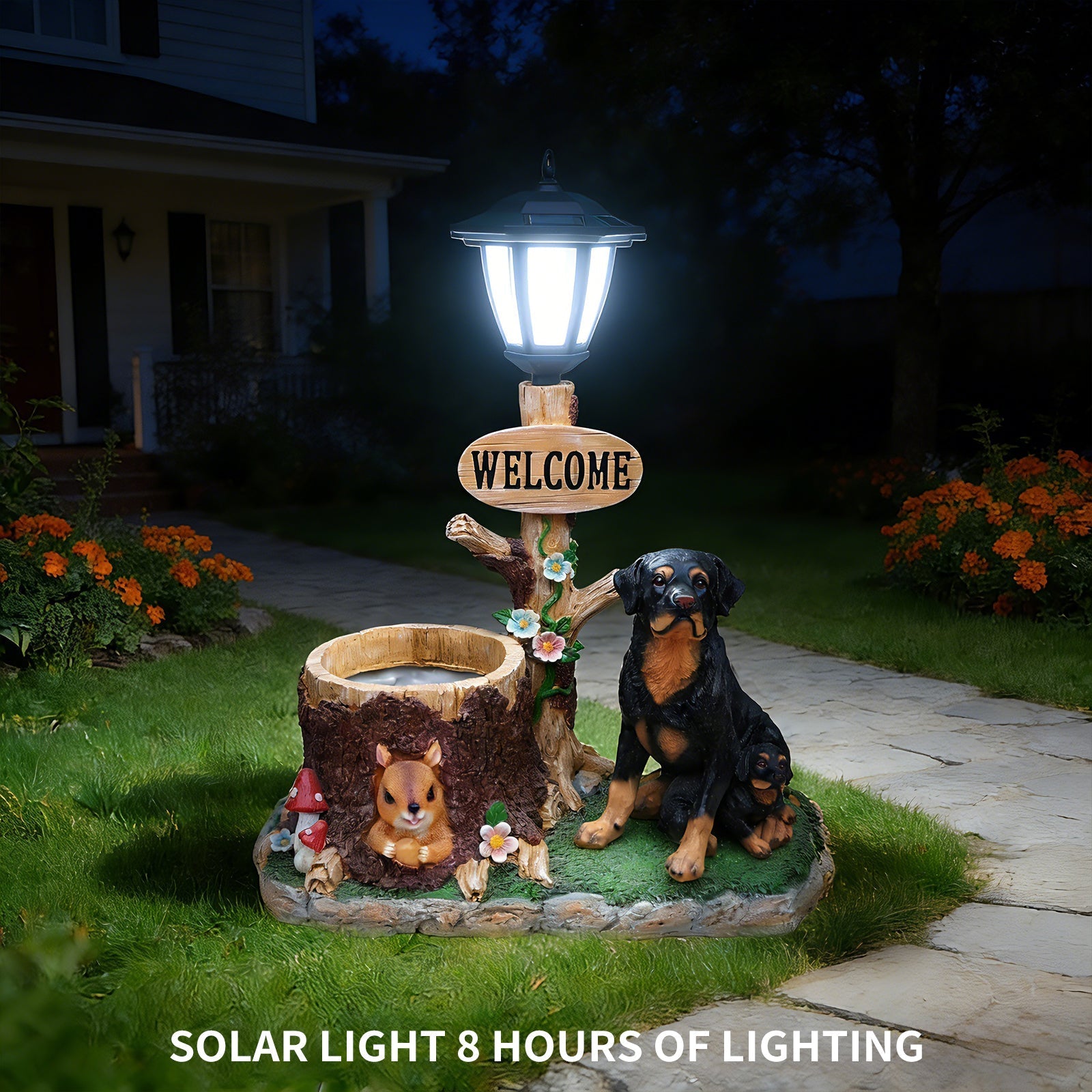 Rottweiler Dog Family Planter Statue
