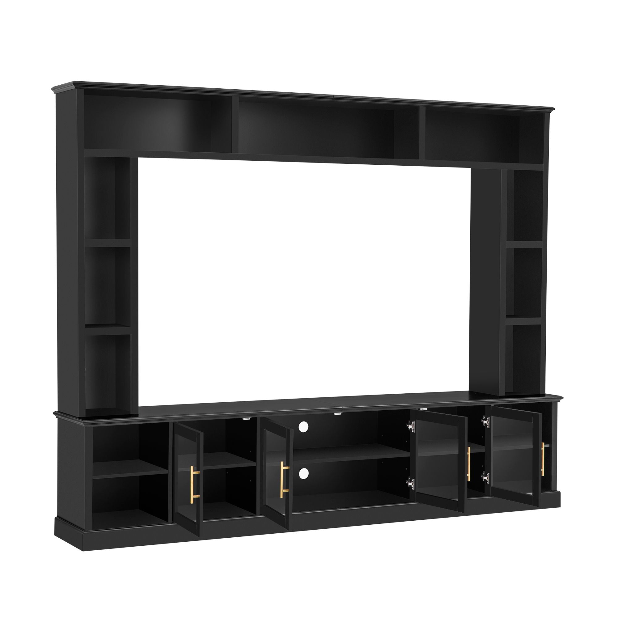 All-In-One Entertainment Center with Bookshelves & Tempered Glass Doors