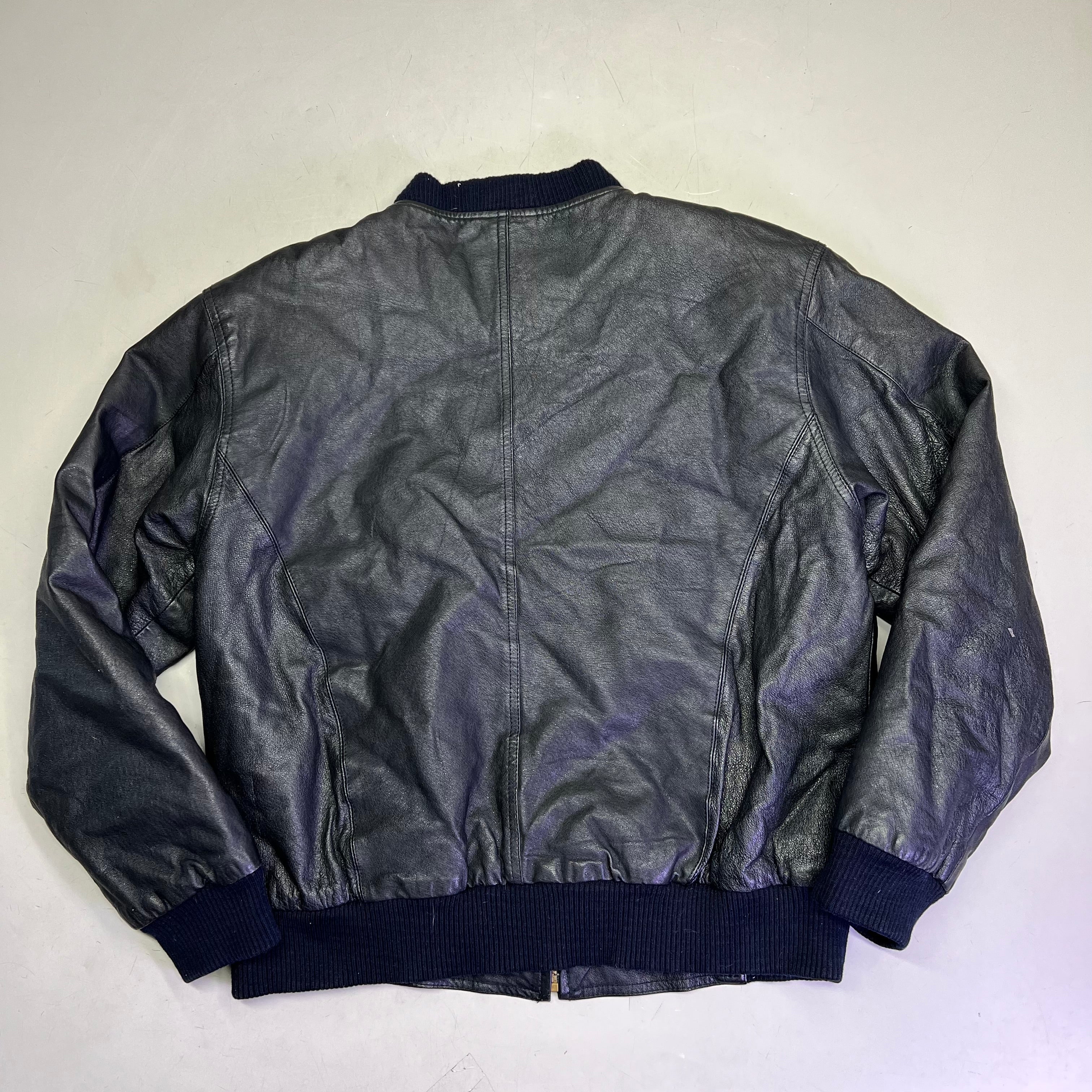 NEW ORDEDR Authentic Leather Jacket Full Zip Men's Sz L Black (Pre-Owned)