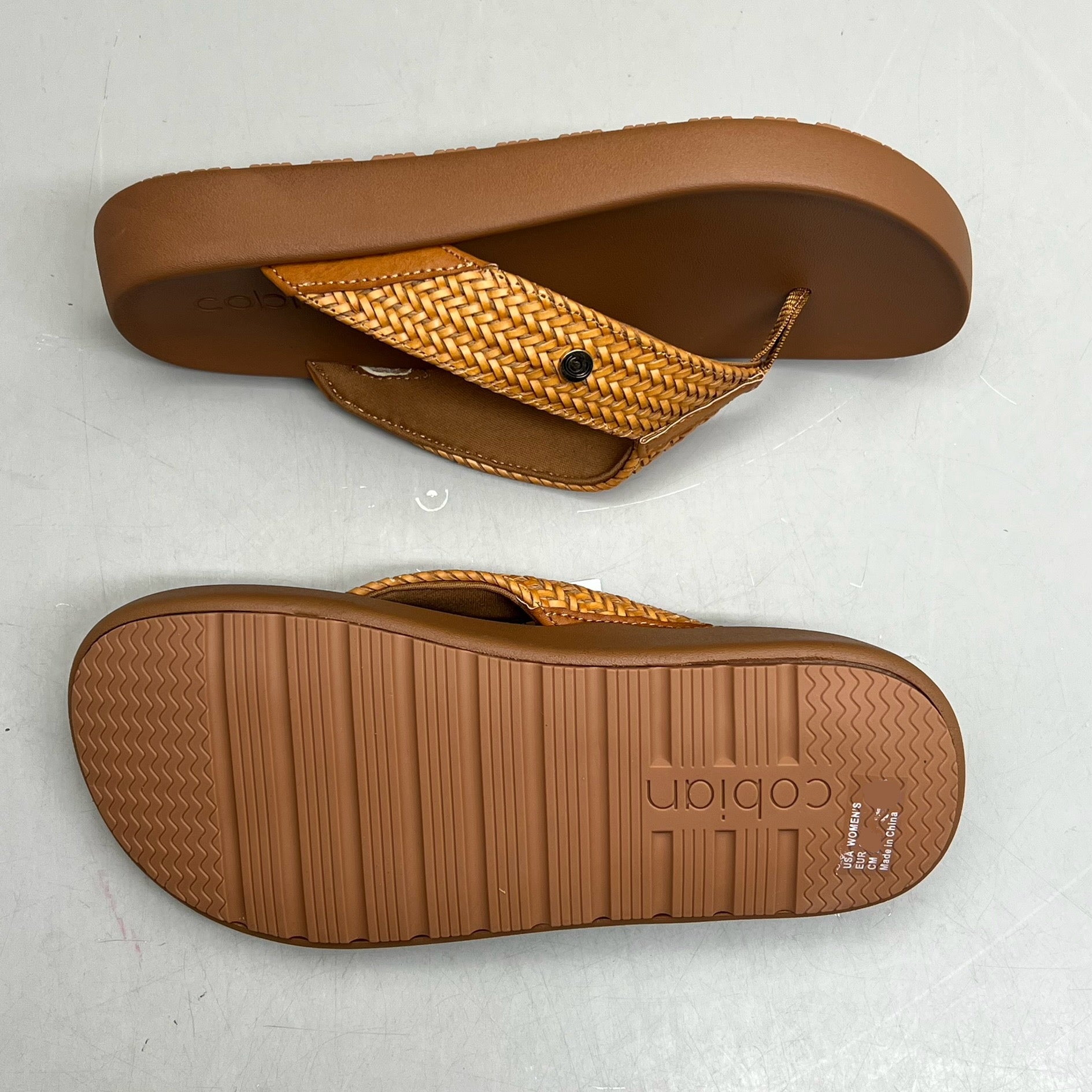 COBIAN Palmilla Braided Synthetic Leather Strap Sandals Women's Sz 7 EU 37 Tan PAL25-230-7