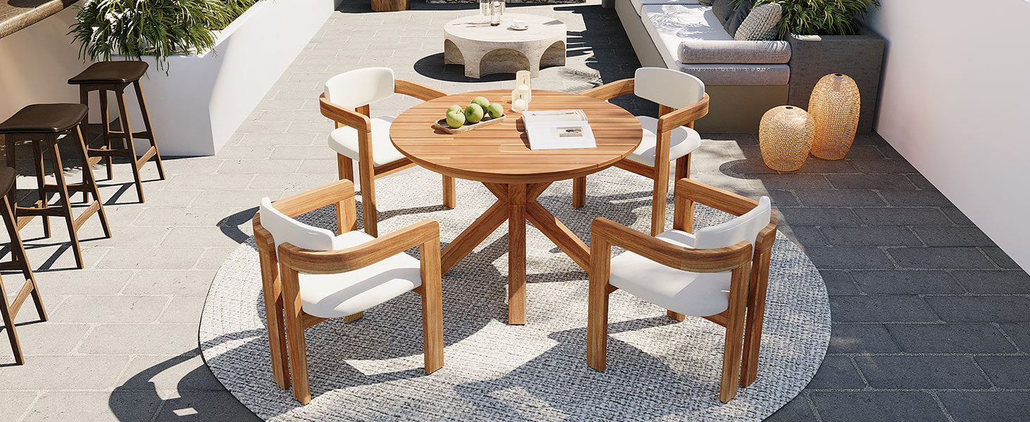 5-Piece Outdoor Acacia Wood Round Dining Set