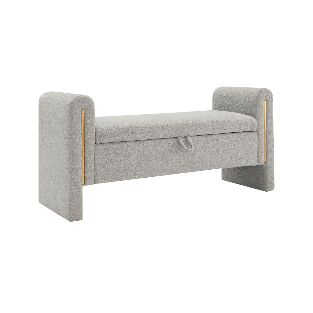 Modern Teddy Upholstered Large Bed End Bench With Arms And Storage