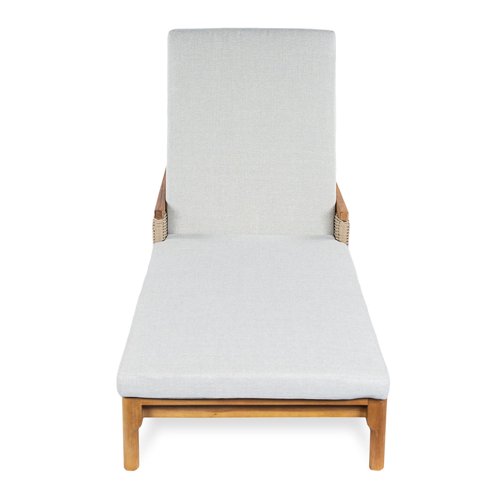 76.8" Solid Acacia Wood Sun Lounger Set of 2 with Grey Cushions