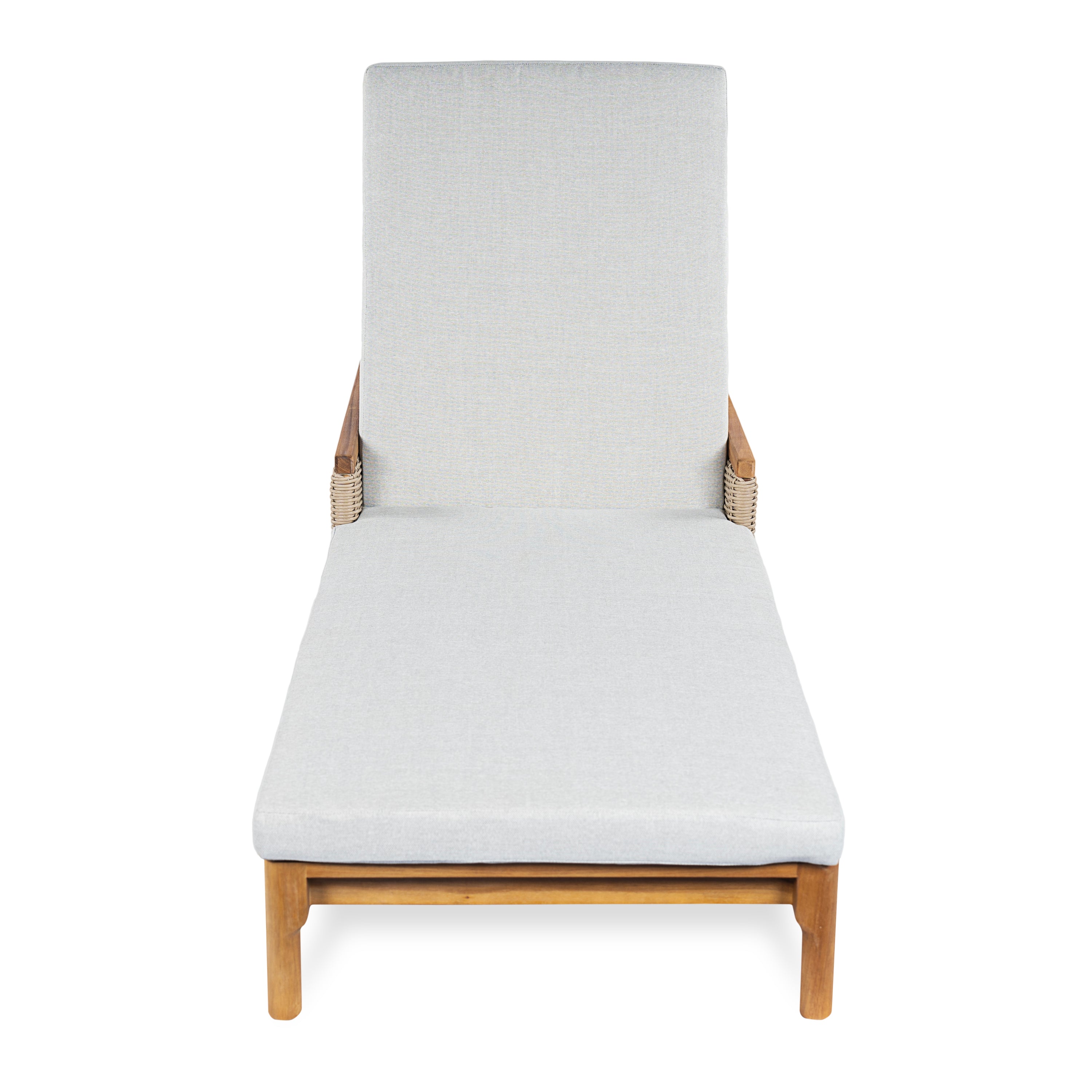 76.8" Solid Acacia Wood Sun Lounger Set of 2 with Grey Cushions